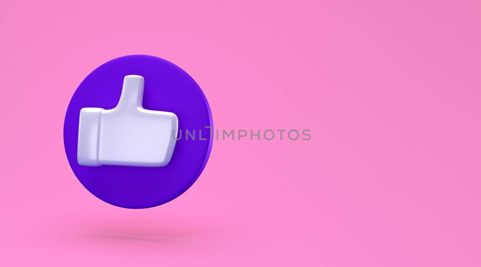 Social like minimal concept. 3d render. Like icon on a blue circle isolated on background. 3d illustration Thumbs up button
