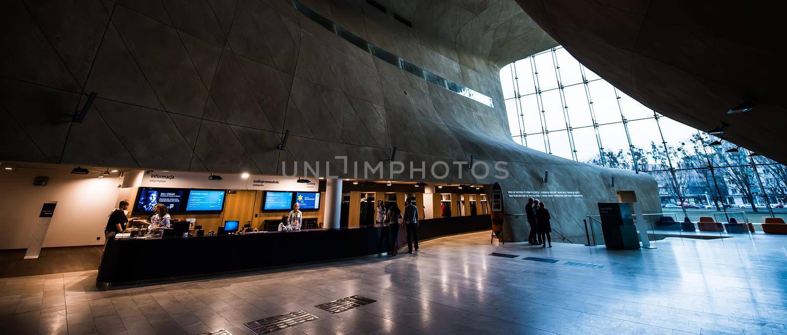 Warsaw, Poland - March 08, 2015: Interior Museum of the History of Polish Jews, built in years 2009-2013, documents the millennial tradition of Jews in Poland in Warsaw