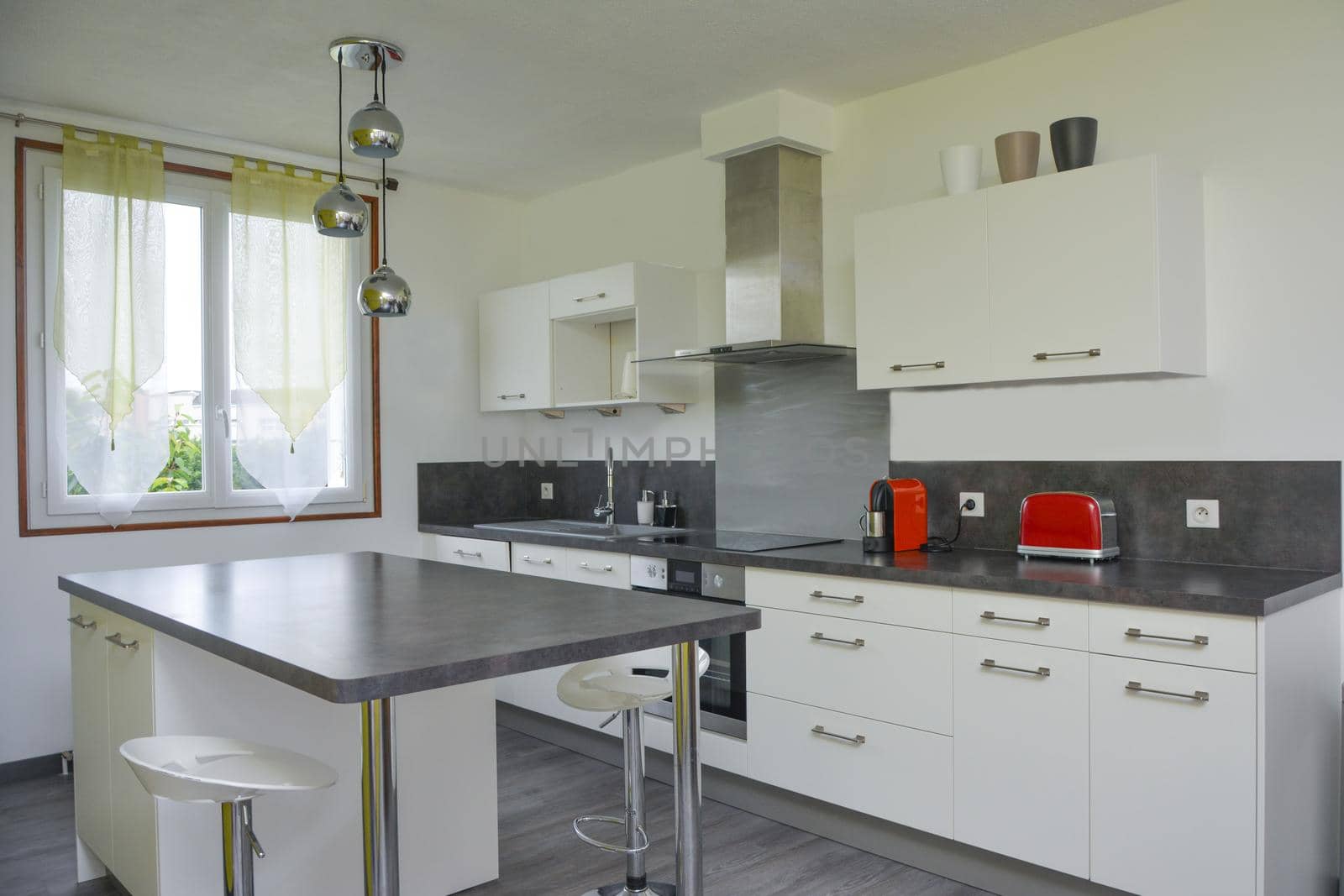 Dining white and black kitchen modern style.
