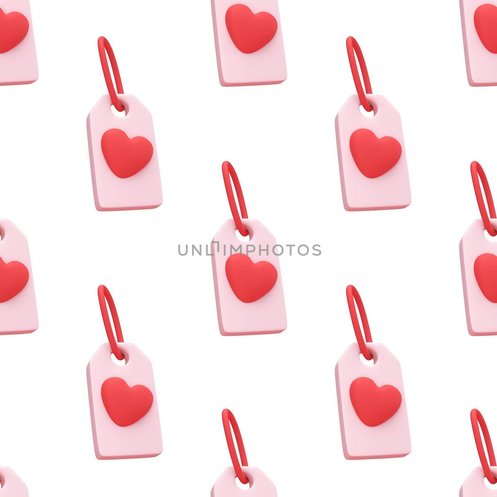 Seamless pattern Red Heart tag icon isolated on cute background. Love symbol. Valentine day symbol. Minimal creative concept. 3d illustration 3D render