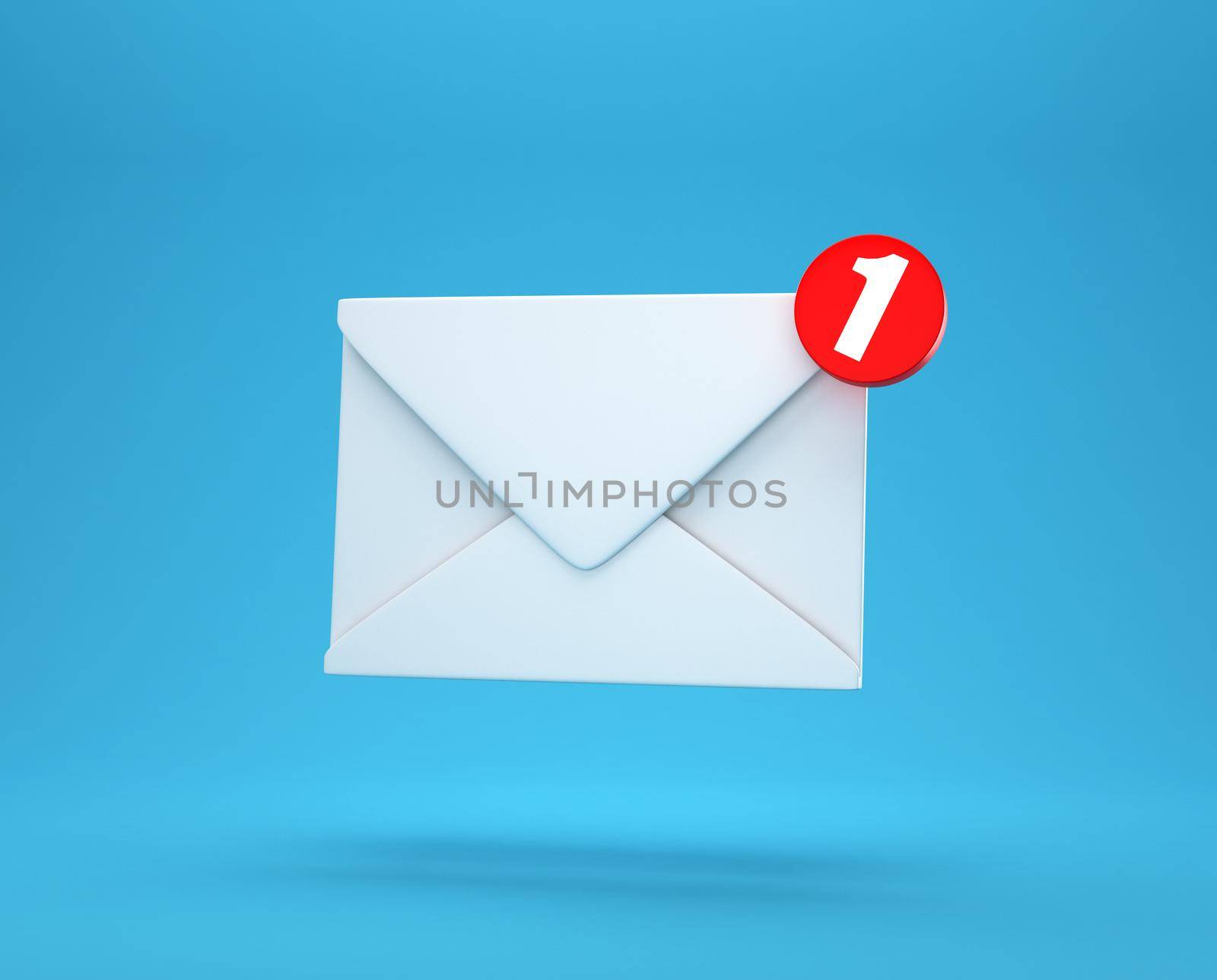 mail notification one new email message in the inbox concept isolated on blue background with shadow 3D rendering