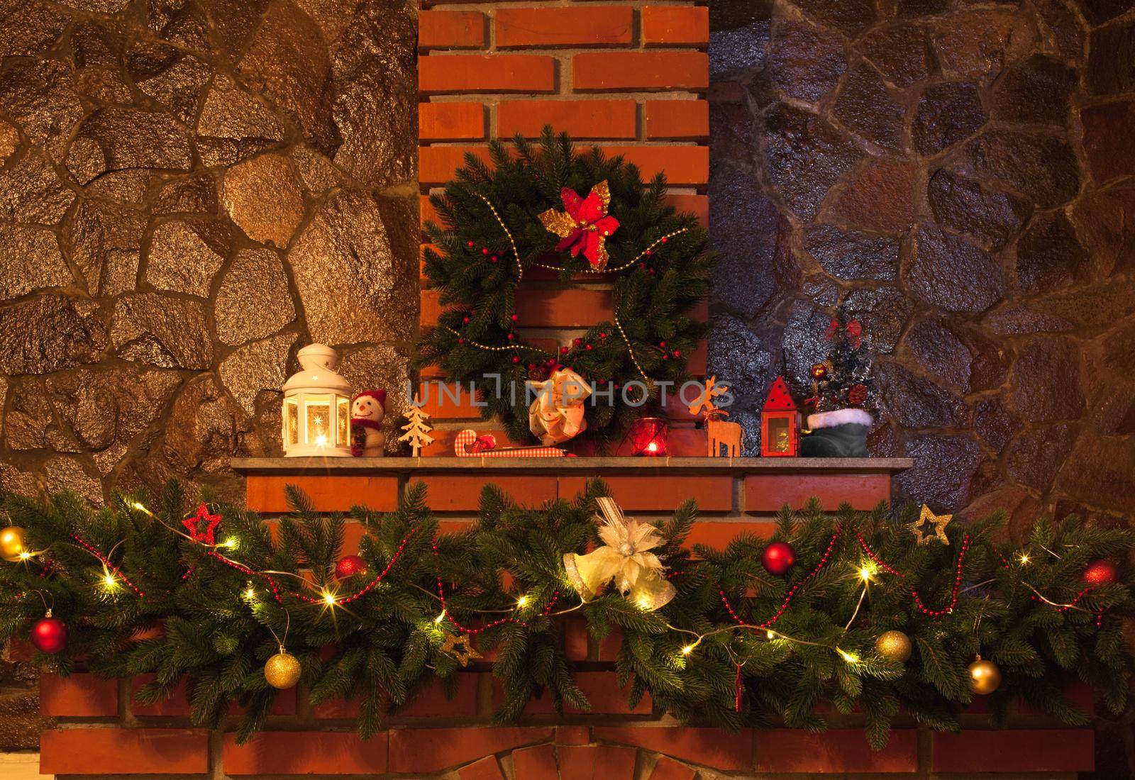 Christmas decorated fireplace by oksix