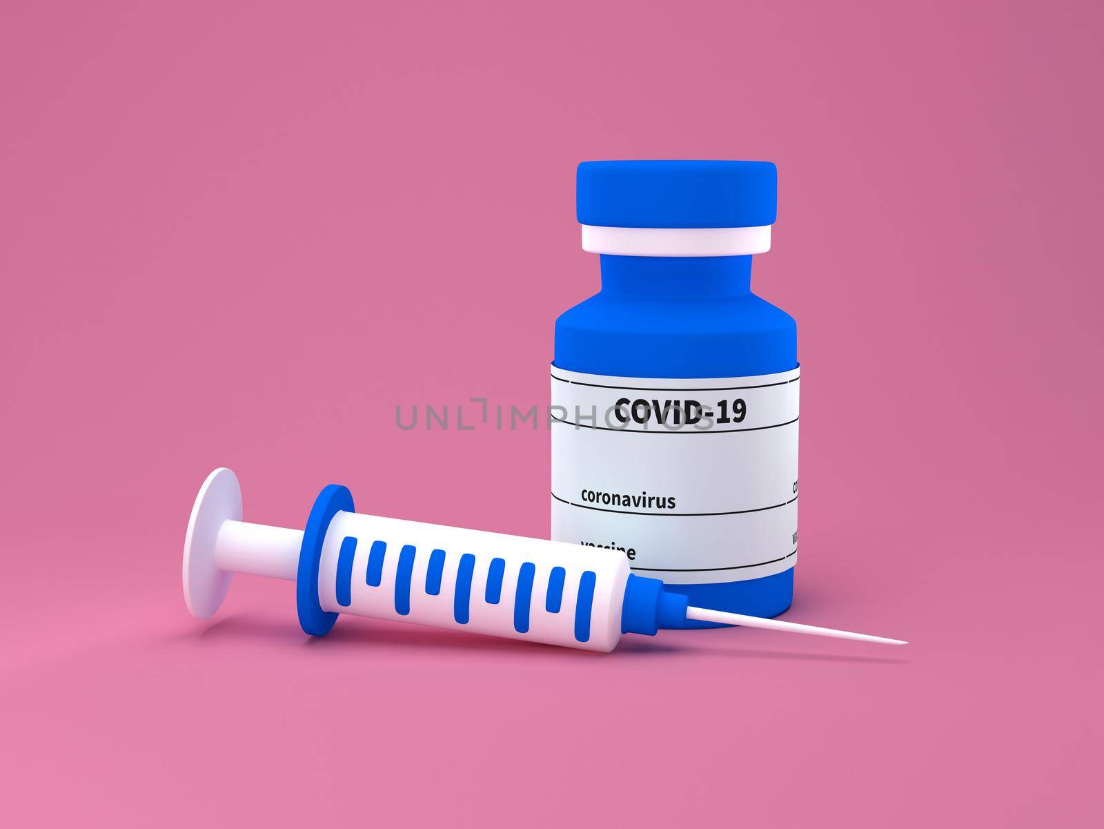 Syringe And Vaccine Bottle 3d render. minimal cartoon concept coronavirus, covid-19 corona virus vaccine vial with syringe 3d illustration by lunarts