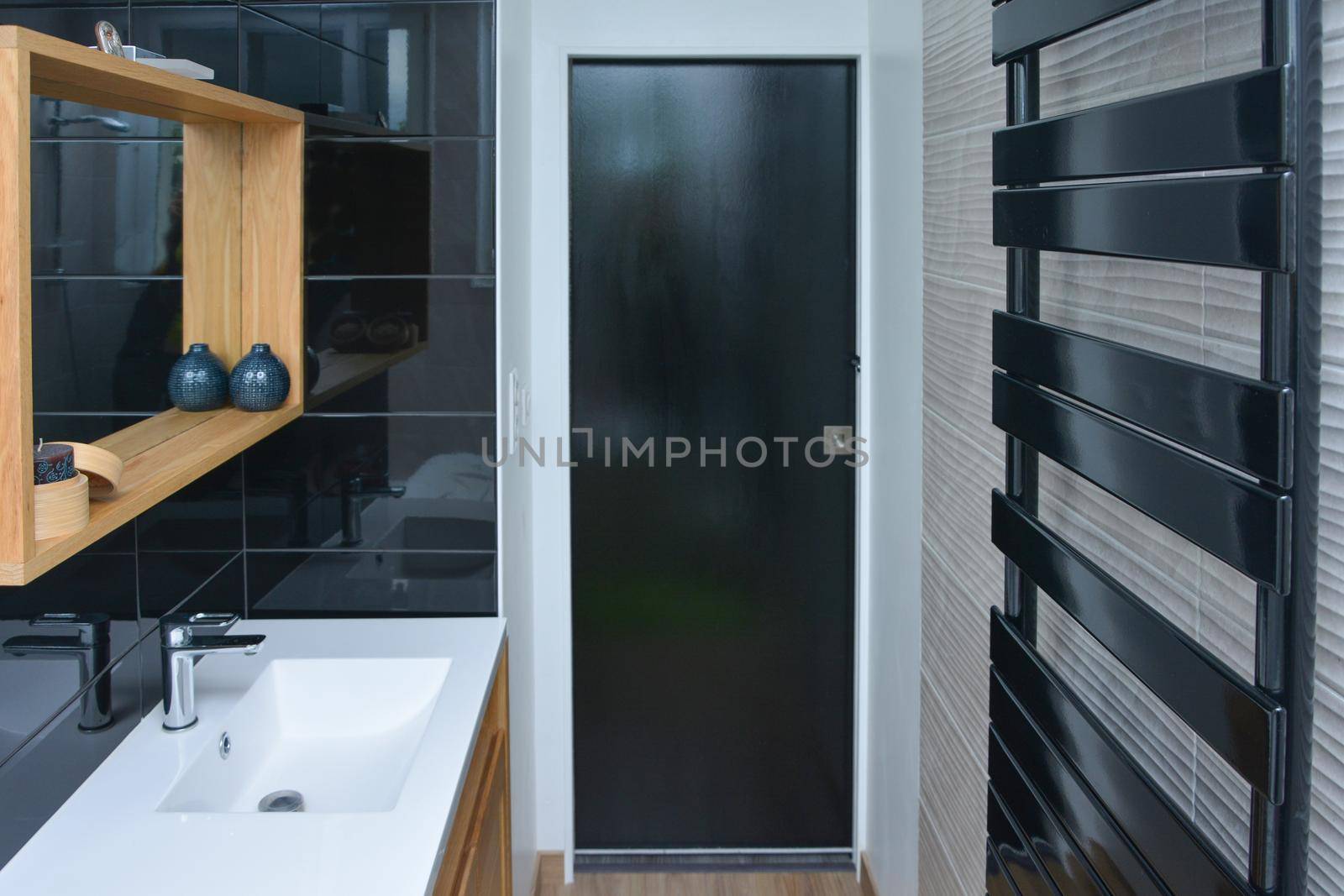 Bathroom in a house. Black wood style