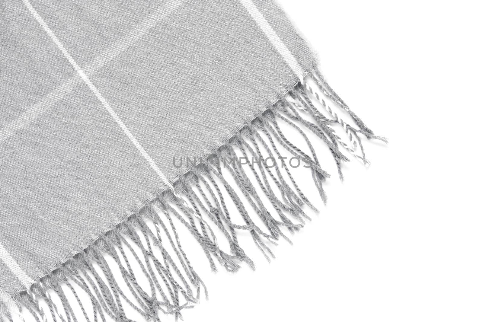 Part of a beautiful gray scarf in a cage isolated on a white background with an area for text