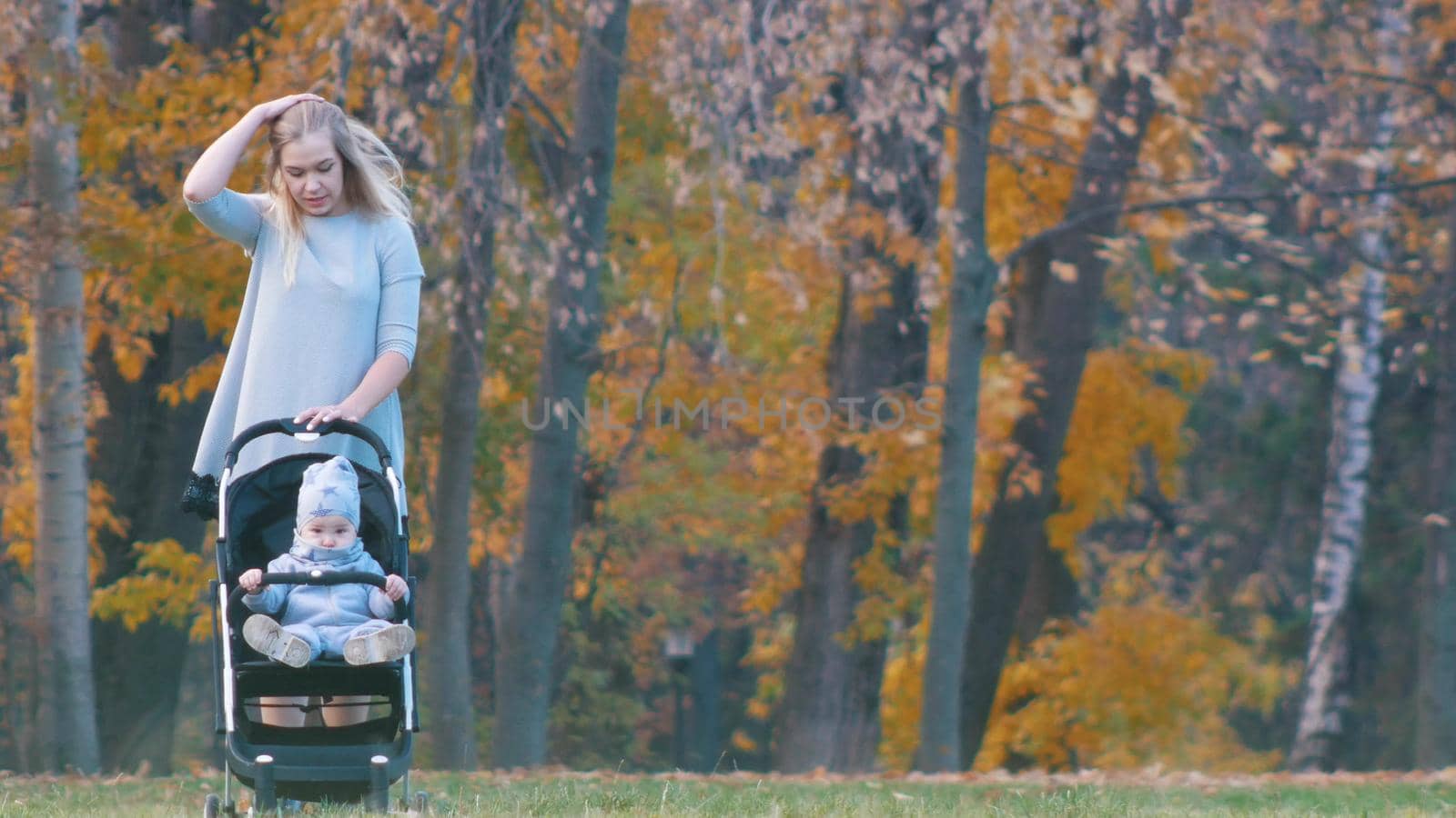 Young mother walking with her little baby in autumn park by Studia72