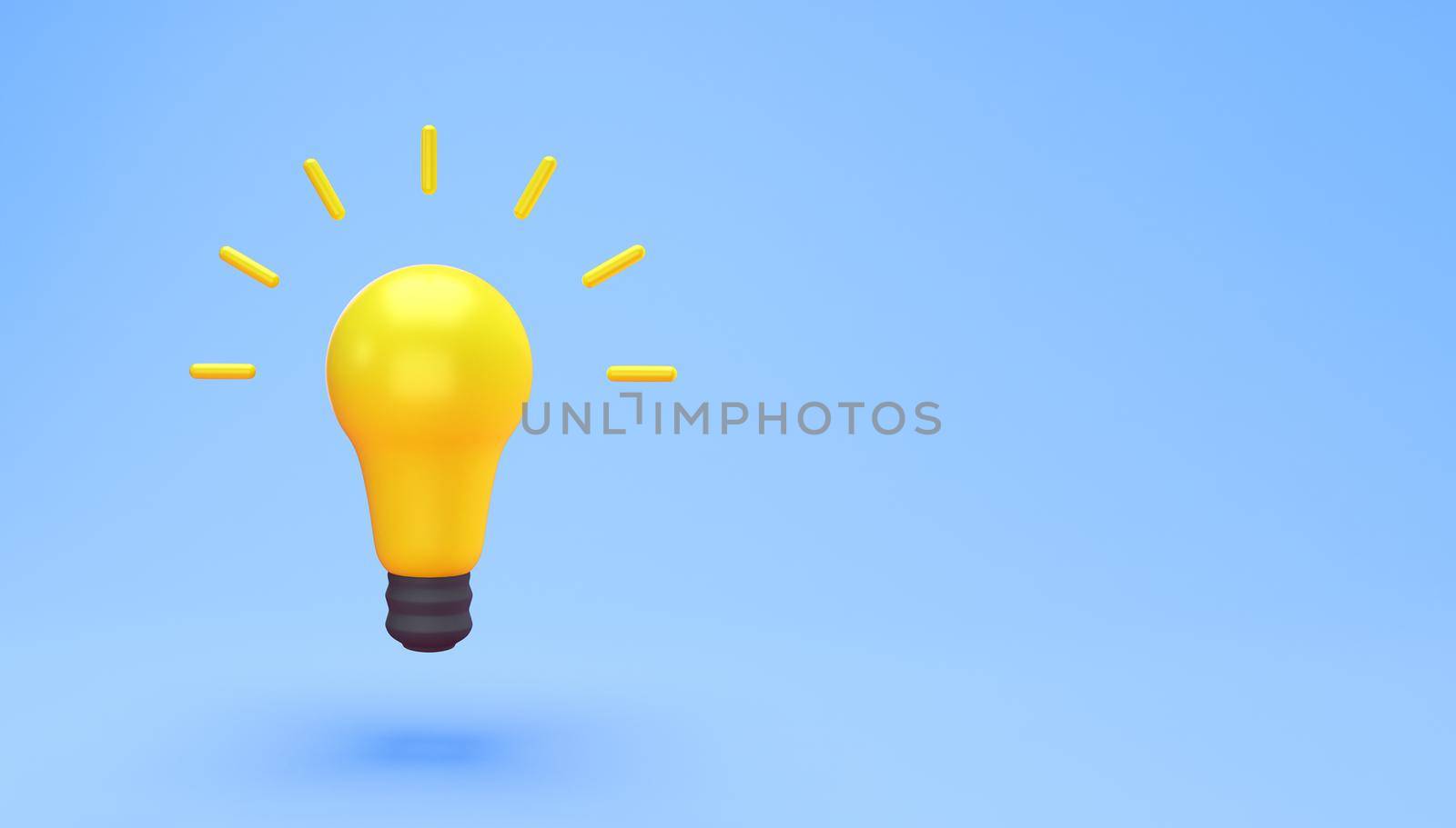 Light bulb idea creative concept. Minimal concept idea of yellow light bulb isolated on blue background with copy space for text. 3D rendering.