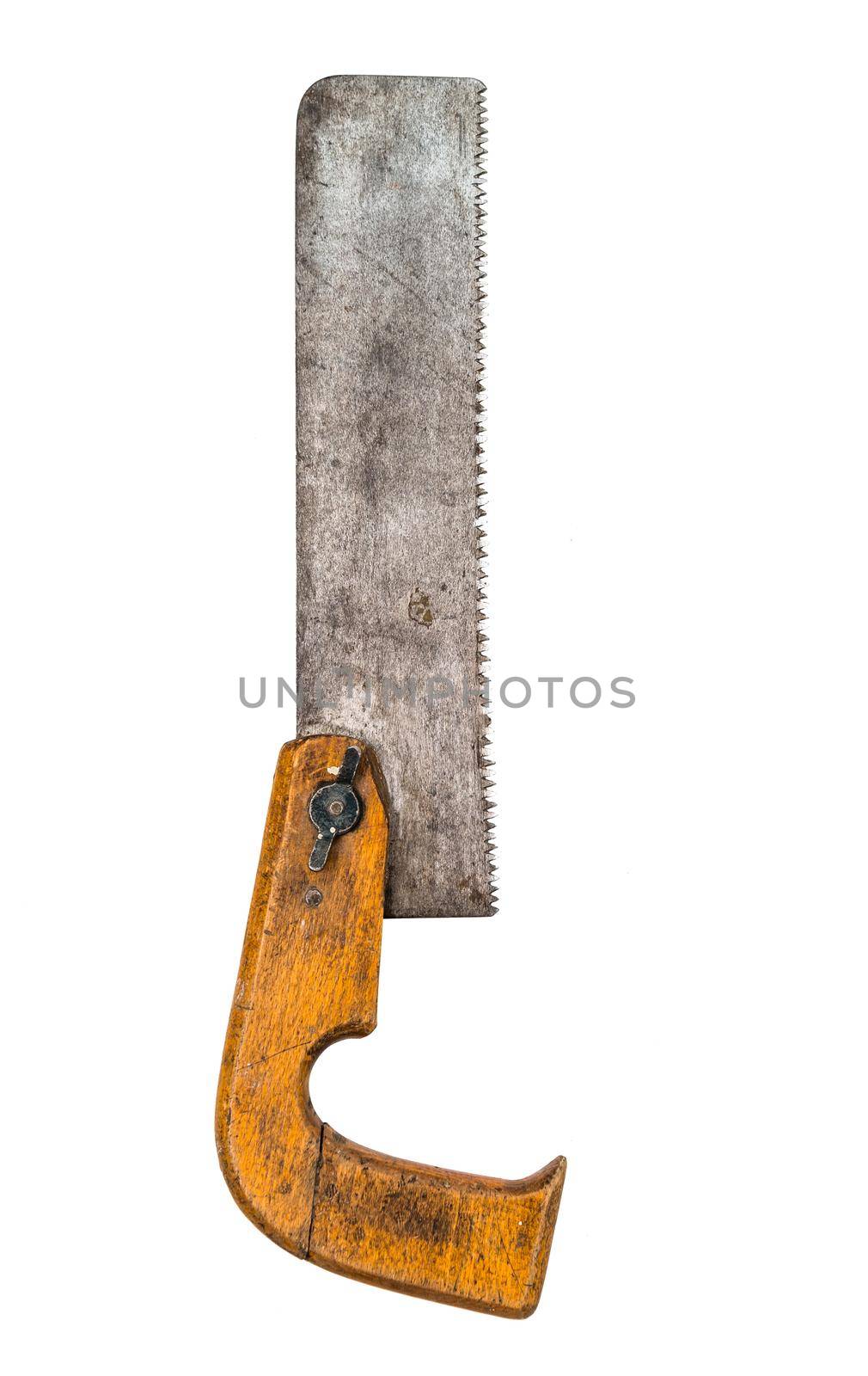 retro rusty crosscut hand saw handsaw tool isolated on white background