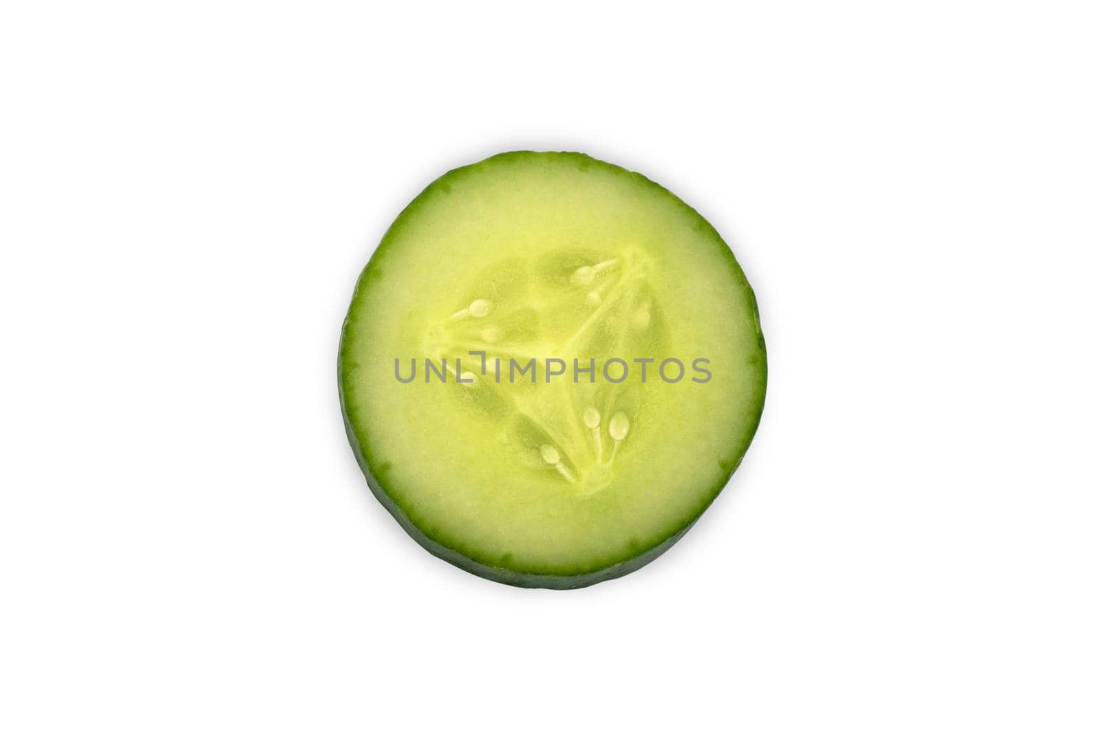 Freshly sliced cucumber close-up on a white background