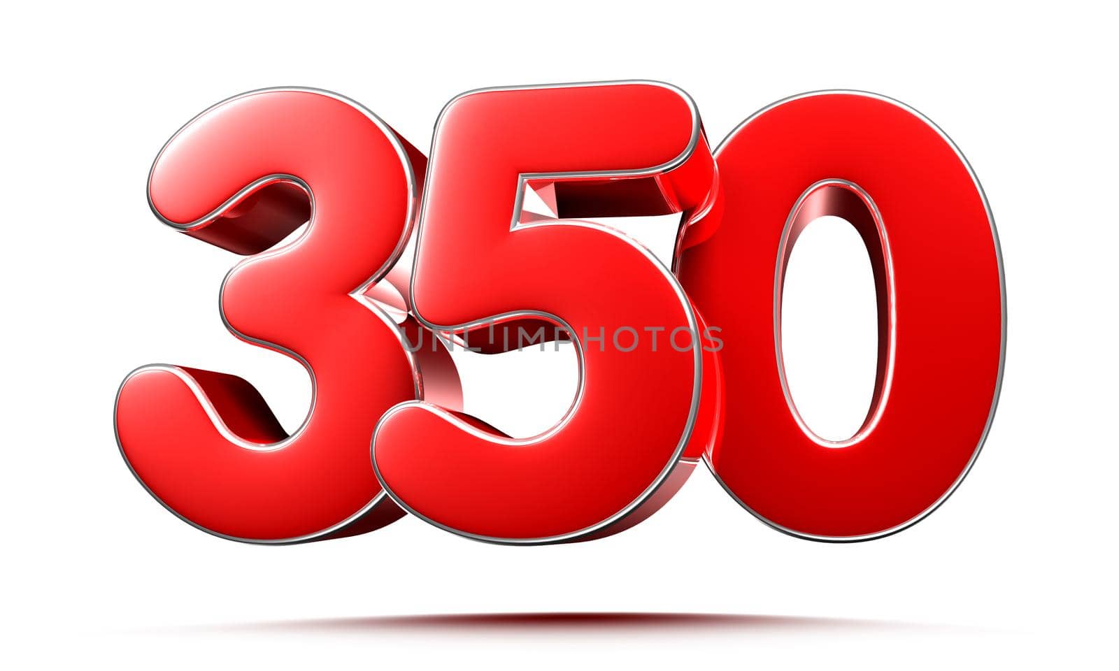 Rounded red numbers 350 on white background 3D illustration with clipping path by thitimontoyai