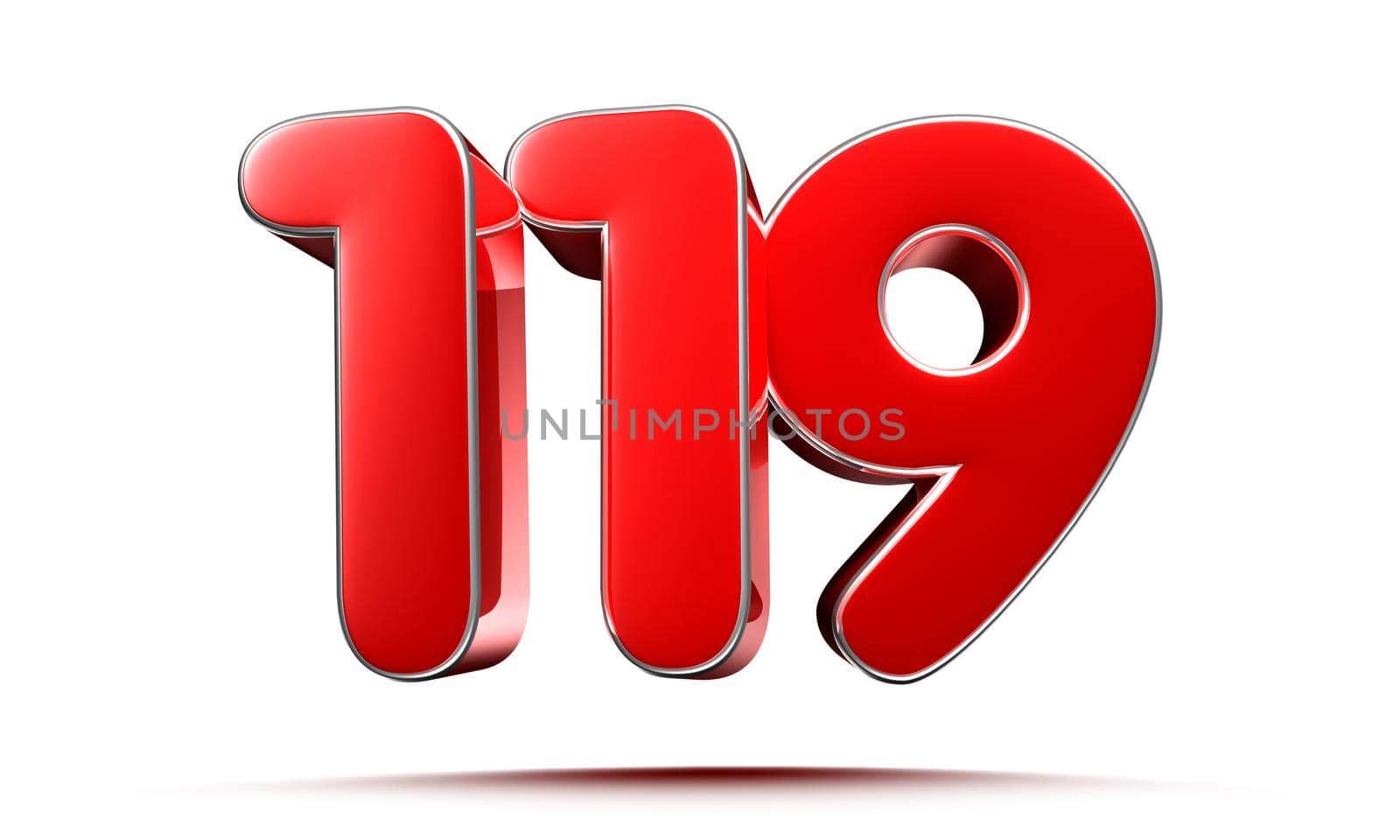 Rounded red numbers 119 on white background 3D illustration with clipping path by thitimontoyai