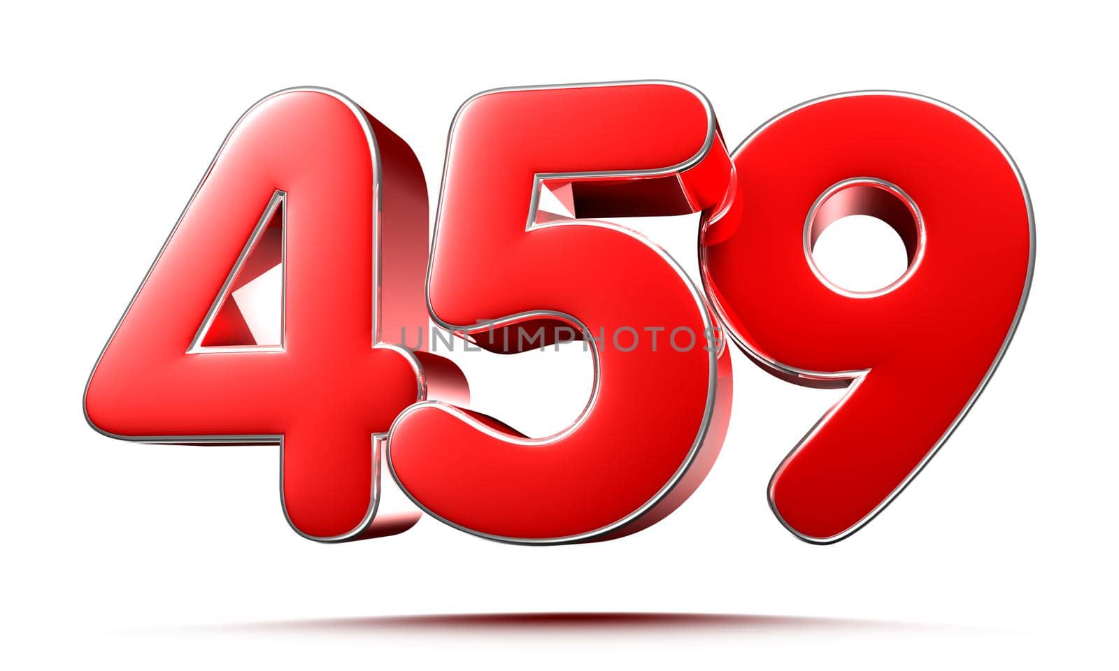 Rounded red numbers 459 on white background 3D illustration with clipping path by thitimontoyai