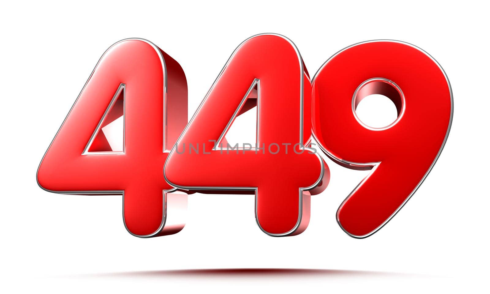 Rounded red numbers 449 on white background 3D illustration with clipping path by thitimontoyai
