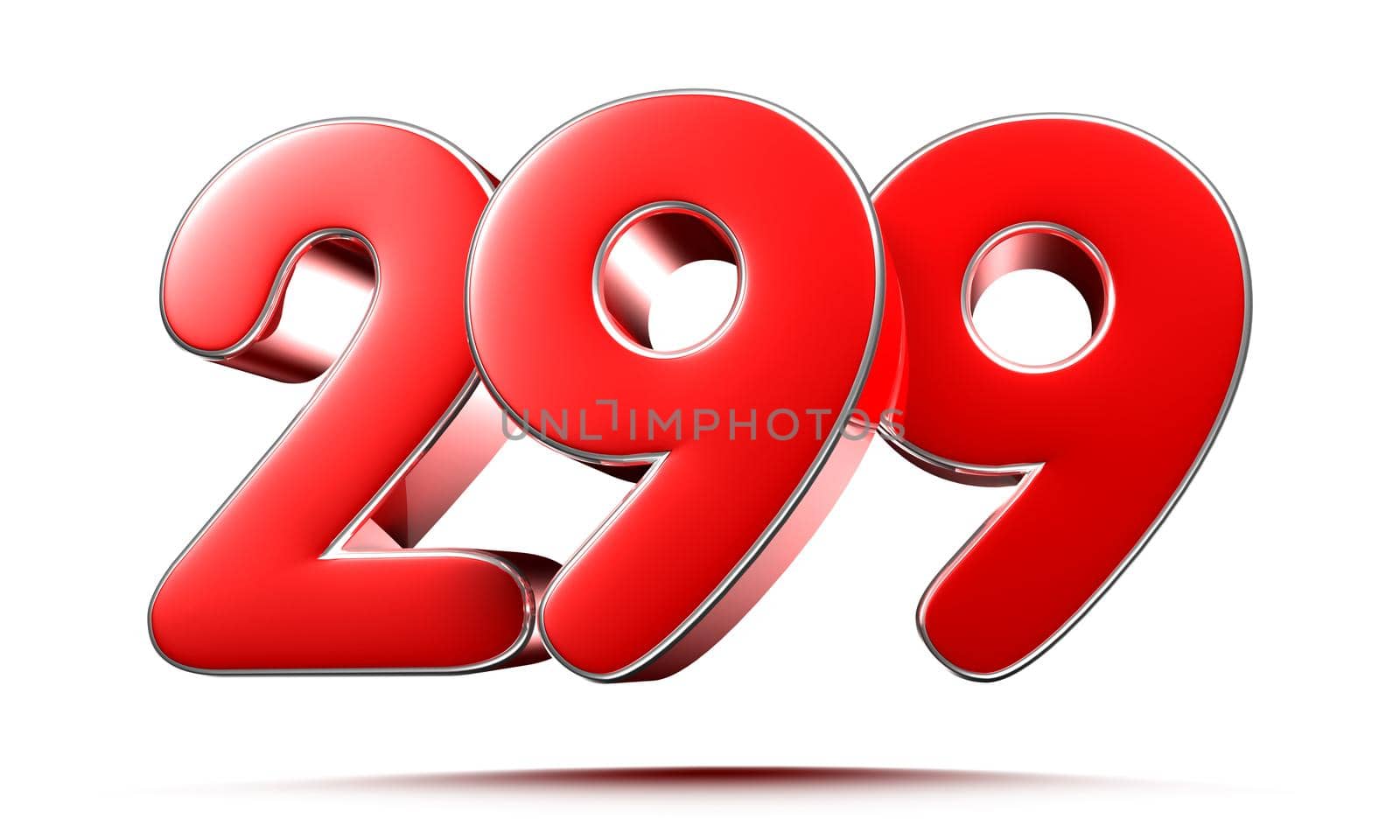 Rounded red numbers 299 on white background 3D illustration with clipping path by thitimontoyai