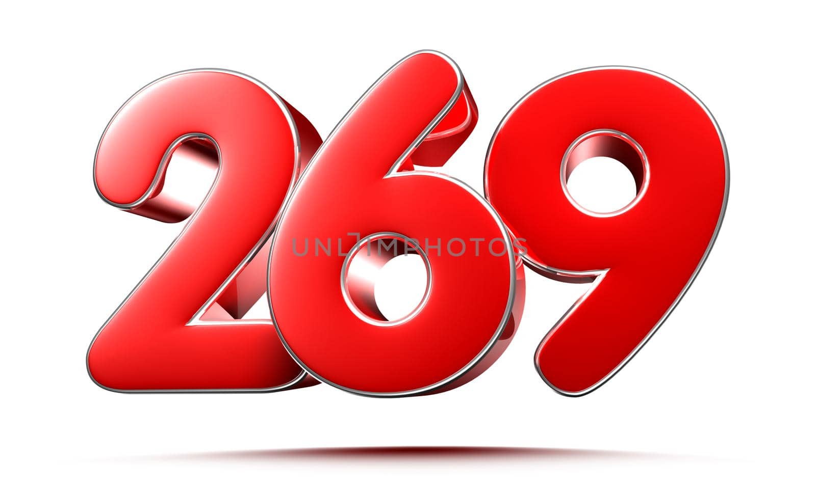Rounded red numbers 269 on white background 3D illustration with clipping path by thitimontoyai