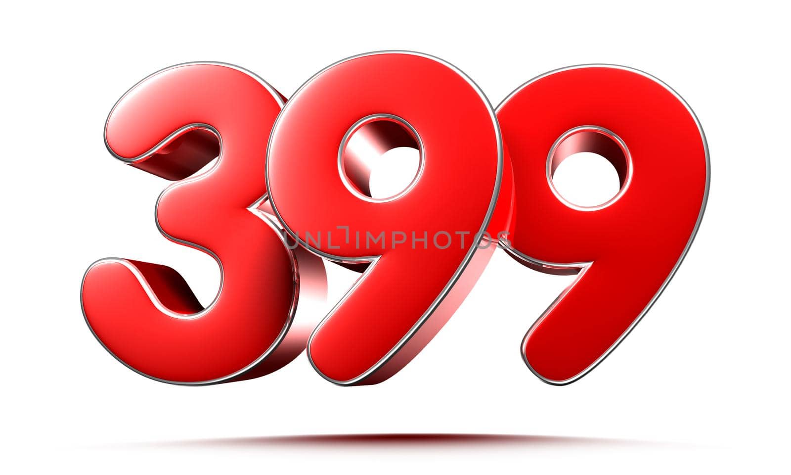 Rounded red numbers 399 on white background 3D illustration with clipping path by thitimontoyai