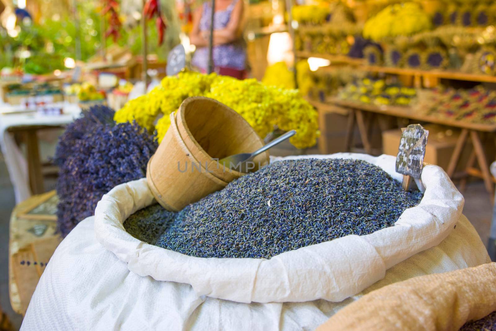 Dry lavenders flowers in a bag on the market at Provence France