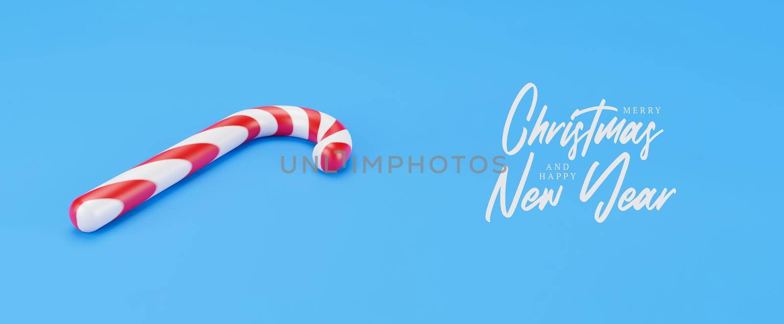 Merry Christmas canes, lollipop mint candy with red stripes on blue background. New Years celebration concept. Traditional sweet dessert. 3d render by lunarts