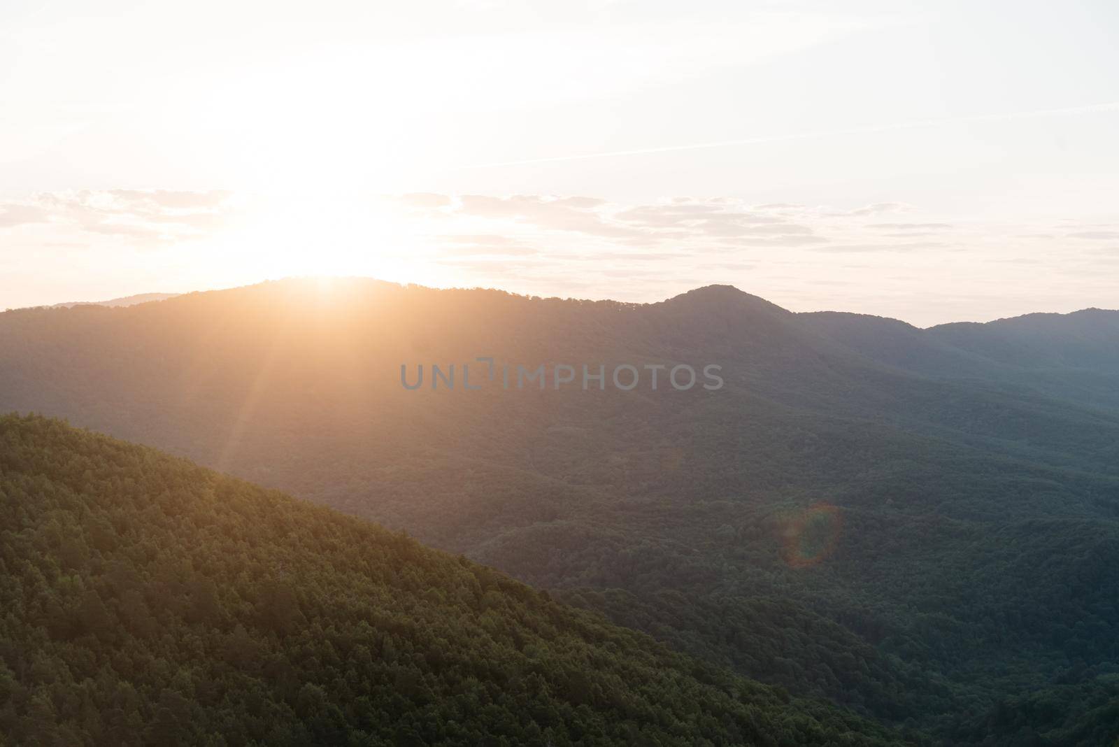 Beautiful morning landscape. Sunrise in summer mountains, nature background and wallpaper.