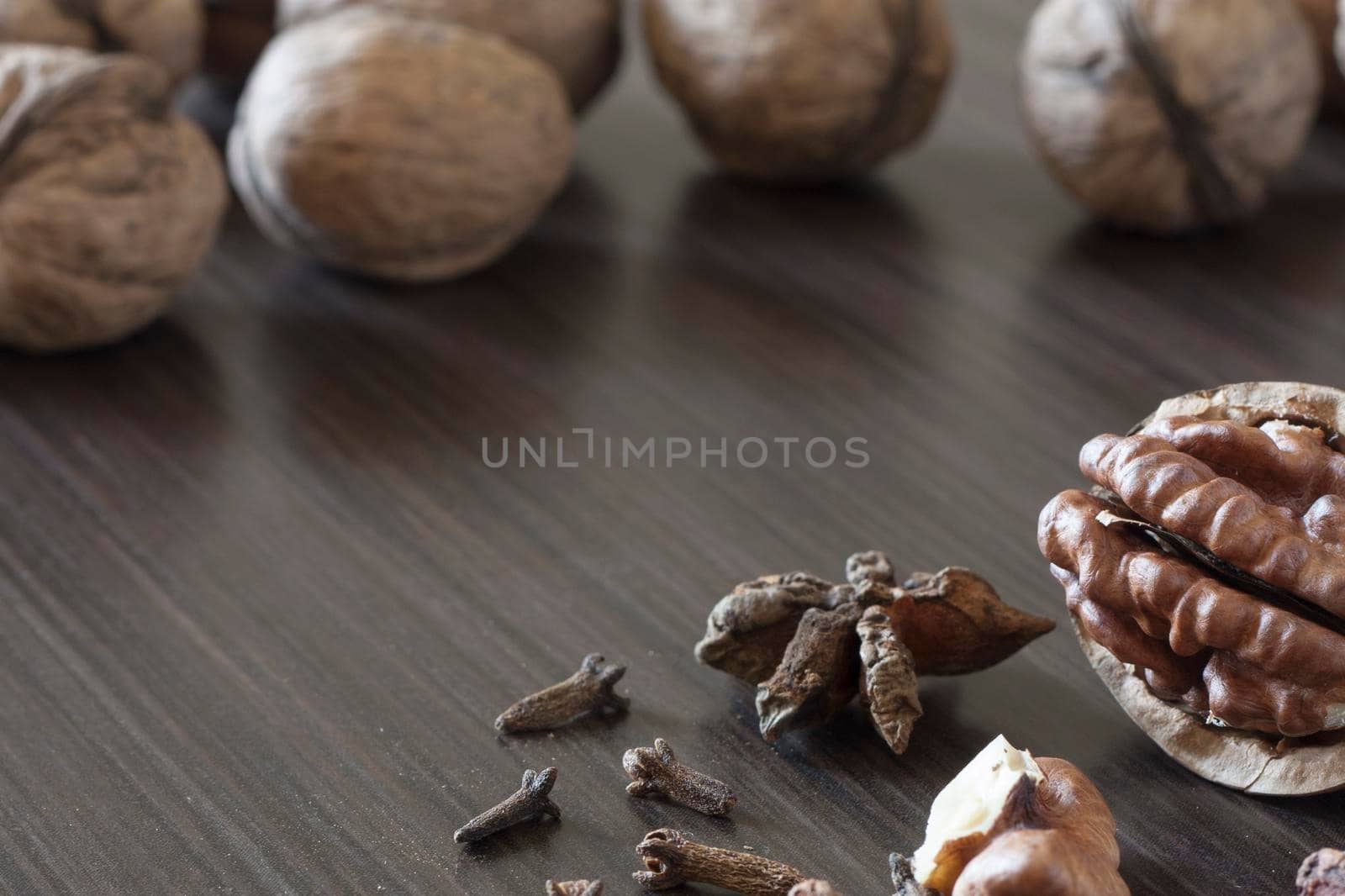 Walnuts on a dark background