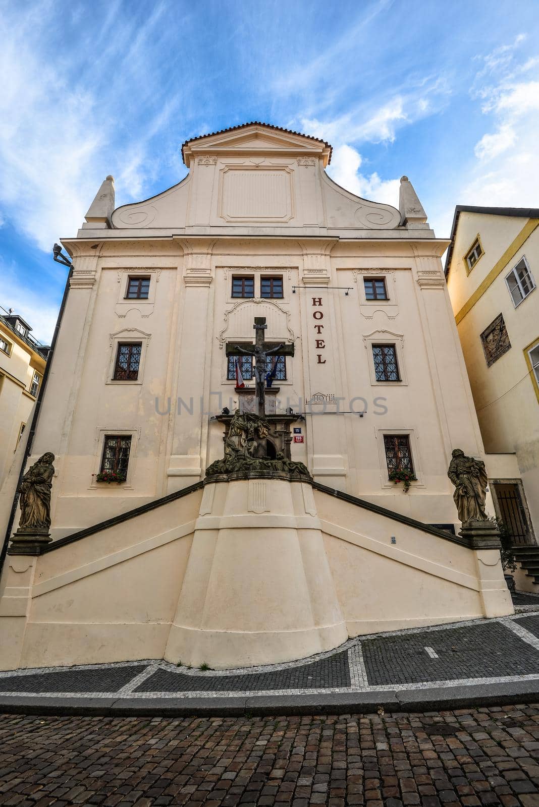 Prague, Czech Republic - October 10, 2017: Hotel Questenberk in Prague, Czech Republic. Hotel located in the historical district, just steps from Icons Gallery and Prague Loreto