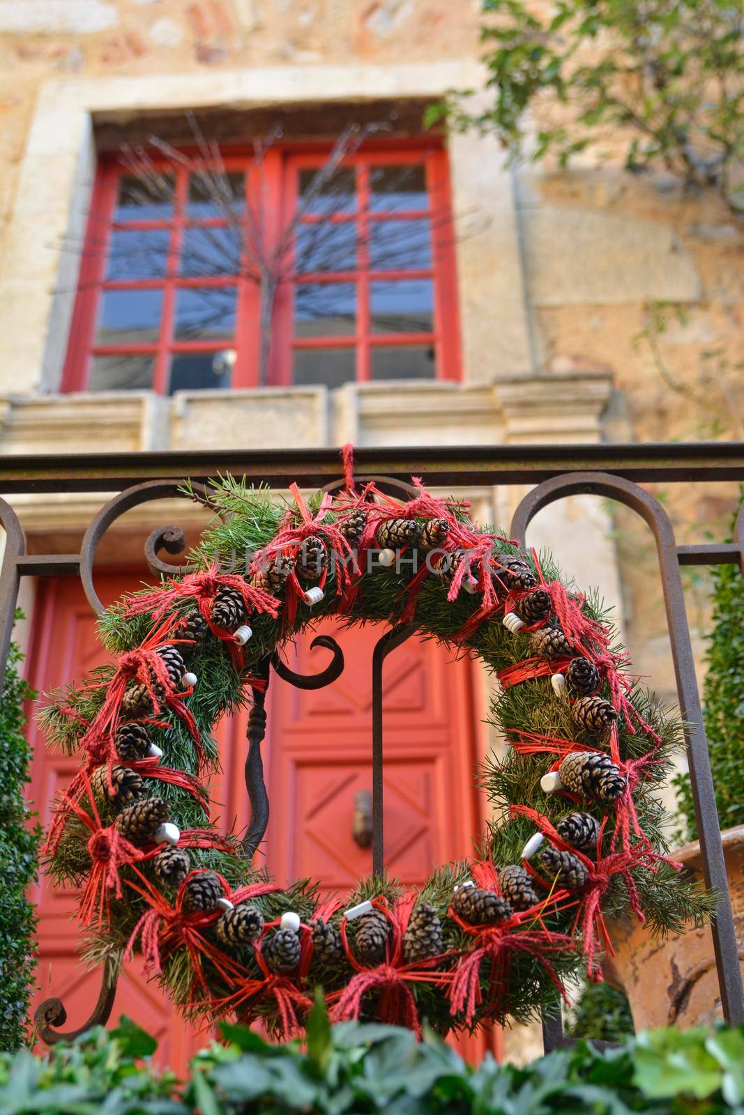 Christmas wreath of Christmas tree branches and cones