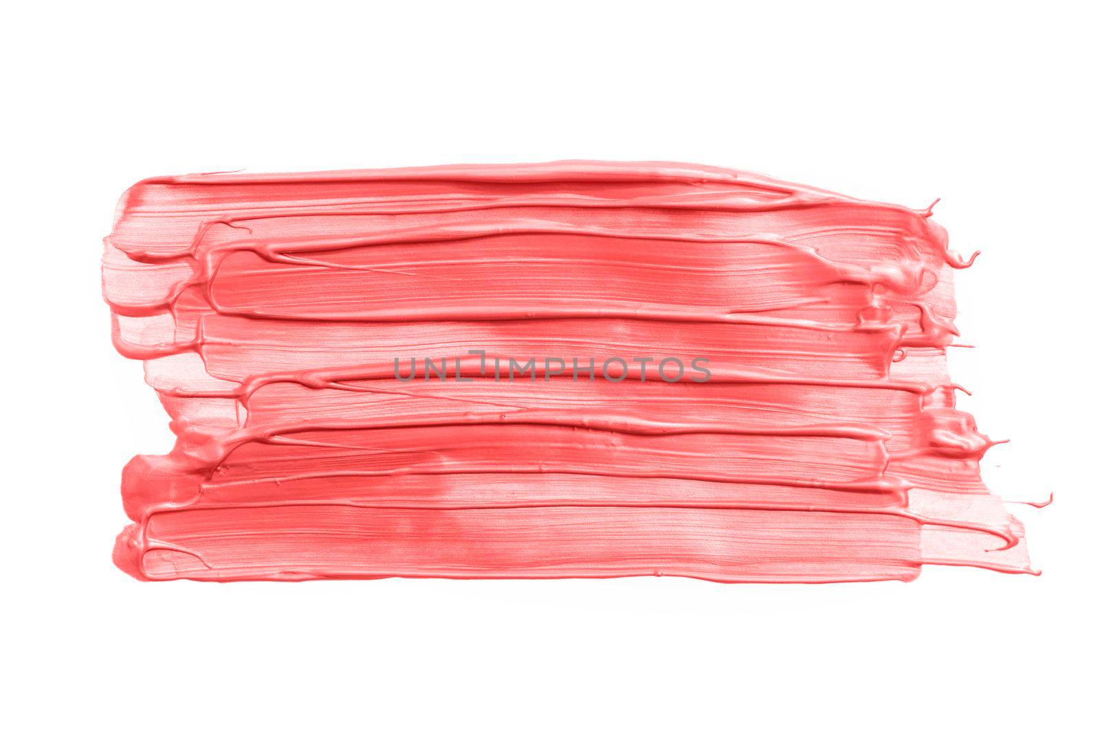 Big Rectangular pink or coral brush strokes or smears isolated on white background. Top view by esvetleishaya