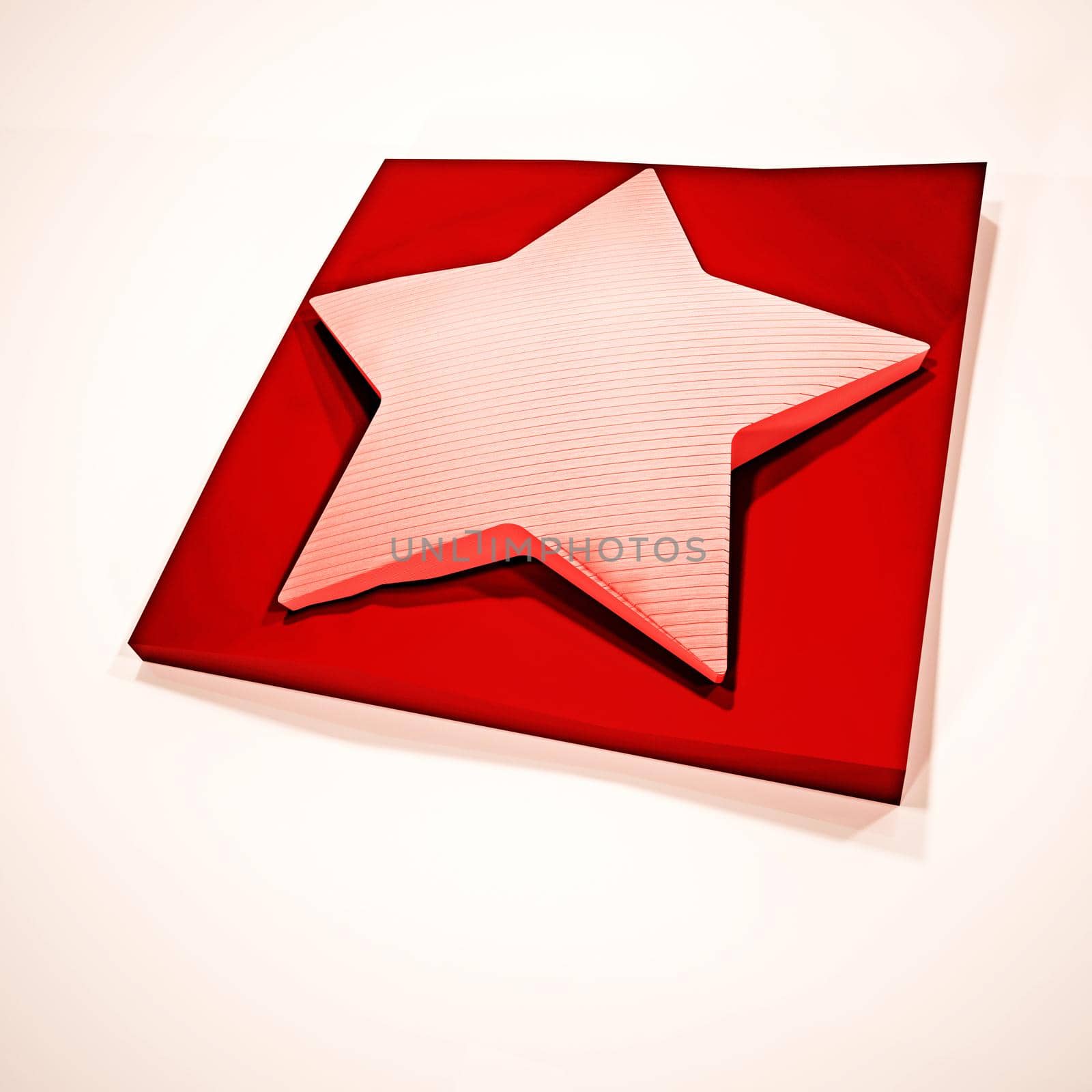 Star 3D symbol on a wooden support. 3D rendering.