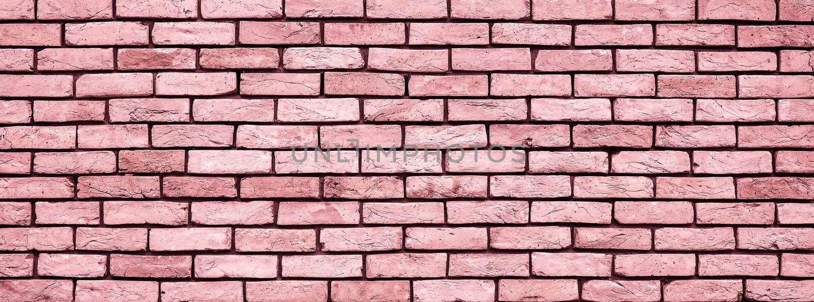 Coral Brick wall texture close up. Top view. Modern brick wall wallpaper design for web or graphic art projects. Abstract background for business cards and covers. Template or mock up.