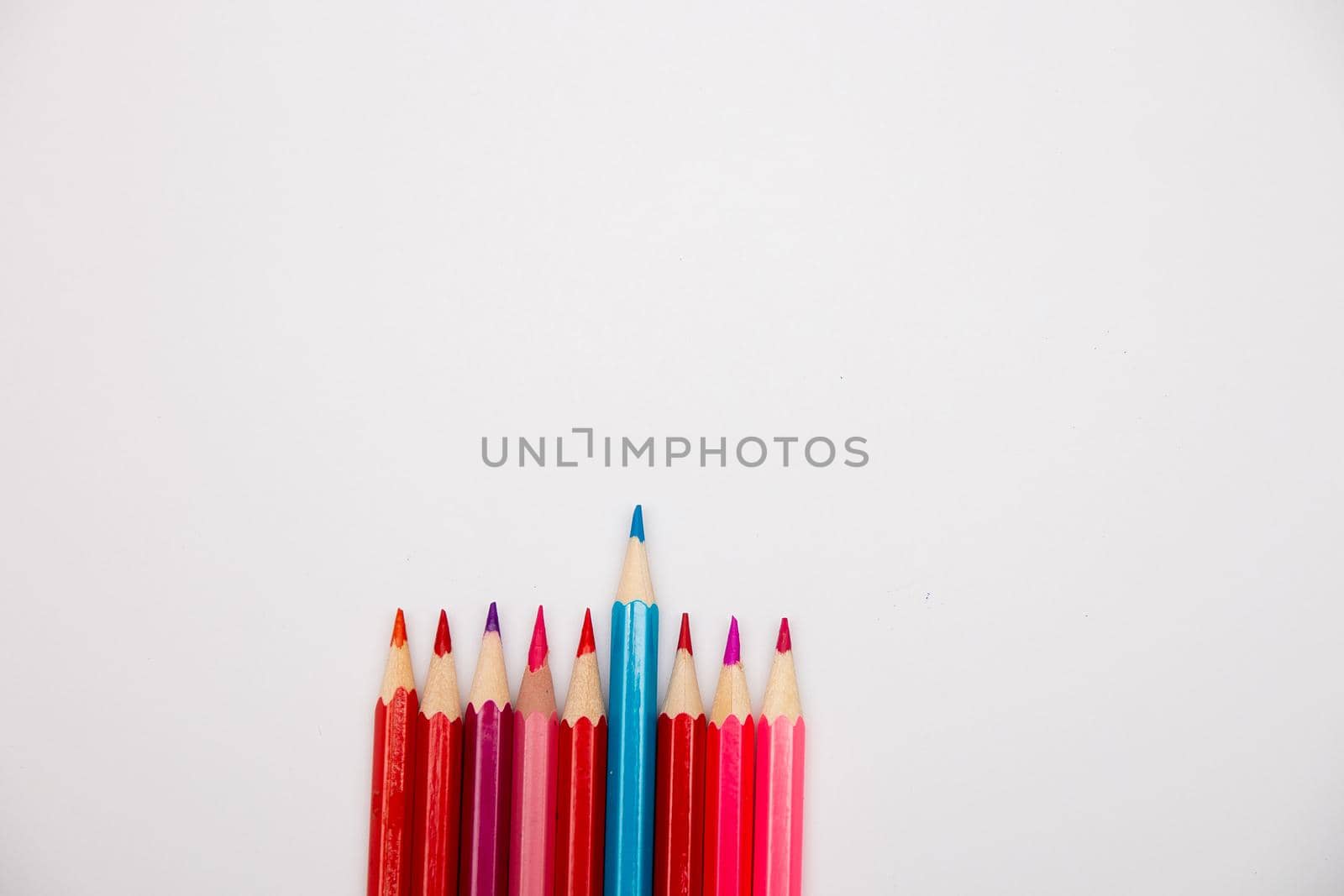 color pencils metaphor gender relations between men and women boys and girls place copy white background isolation top view pink red blue LGBT love friendship