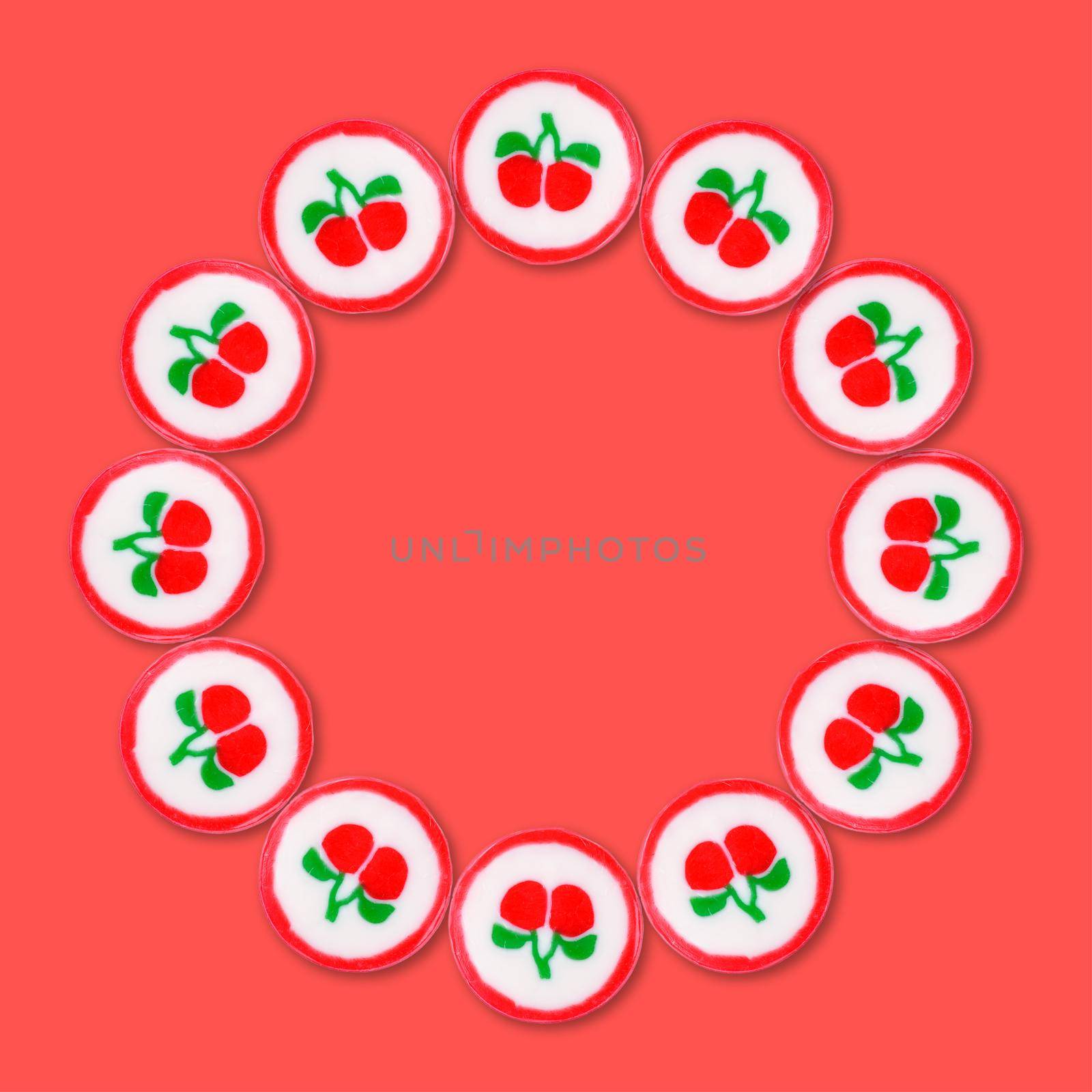 Round Lollipop candy frame. Food background. by esvetleishaya