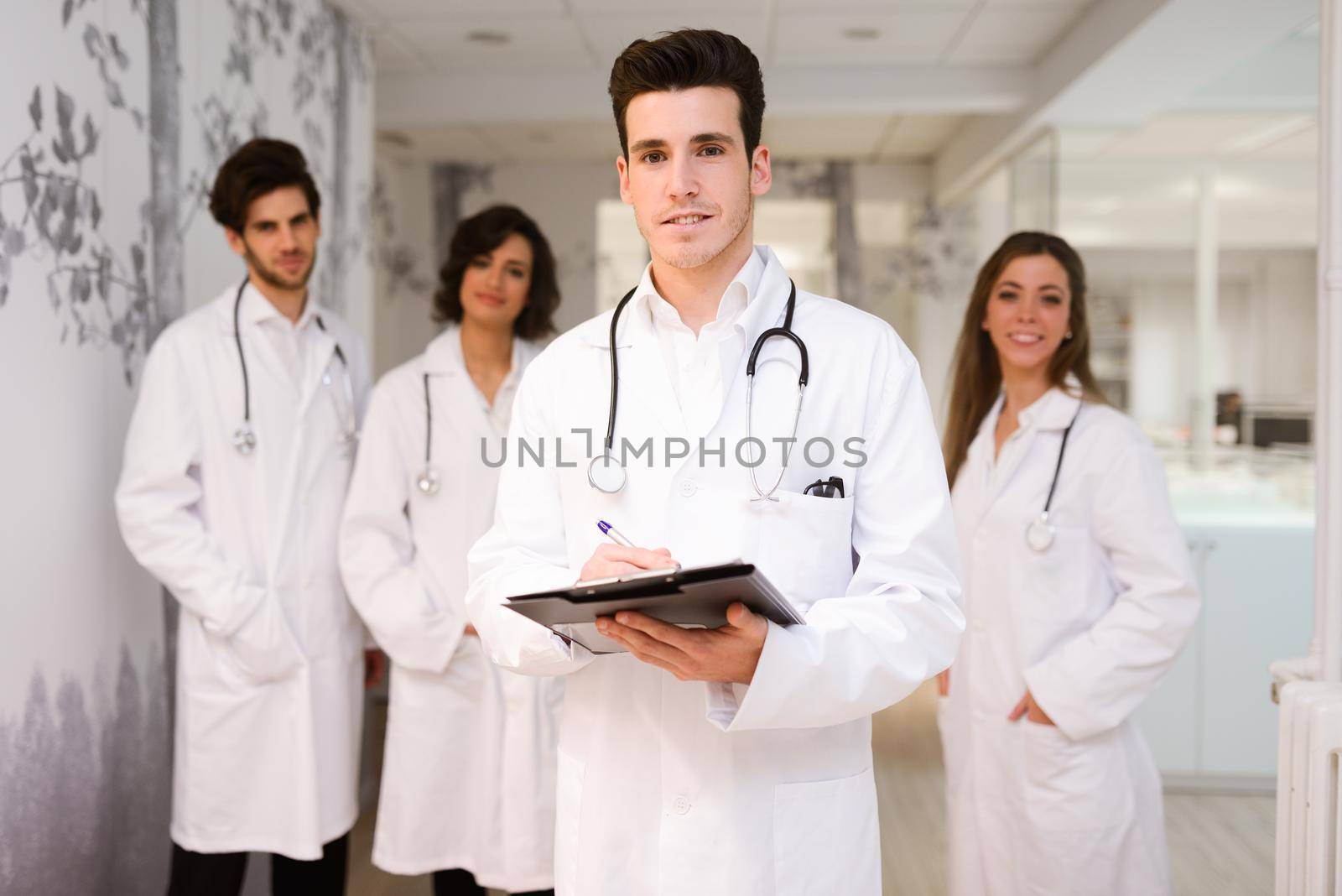 Portrait of group of medical workers in hospital