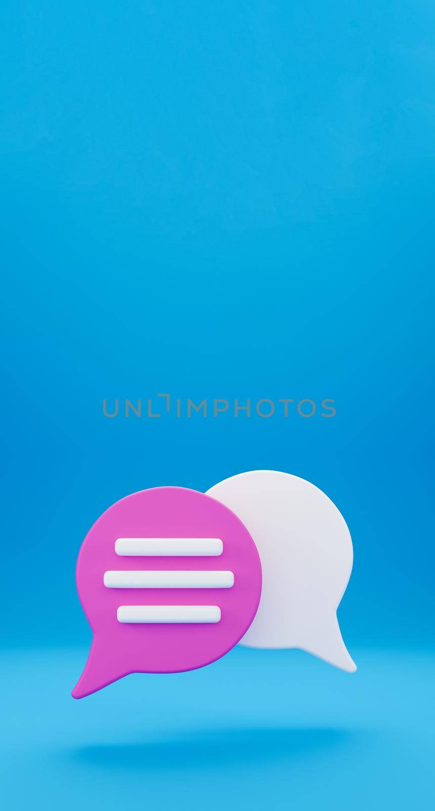 3d Minimal chat conversation concept. Speech bubble chat icon isolated on blue vertical background. Message creative social media chatting concept Communication or comment chat symbol. 3D render by lunarts