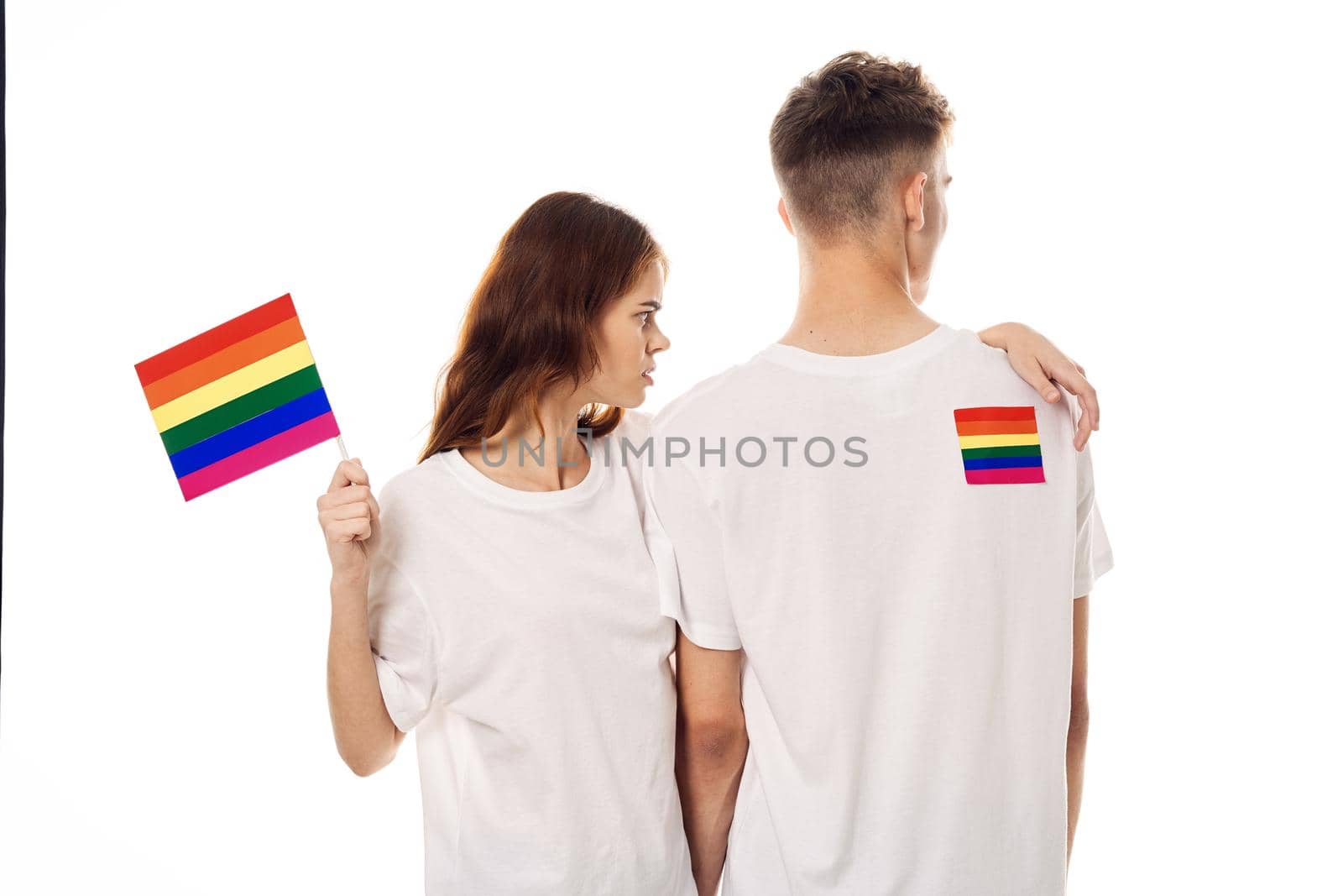 couple Flag lgbt transgender sexual minorities light background. High quality photo