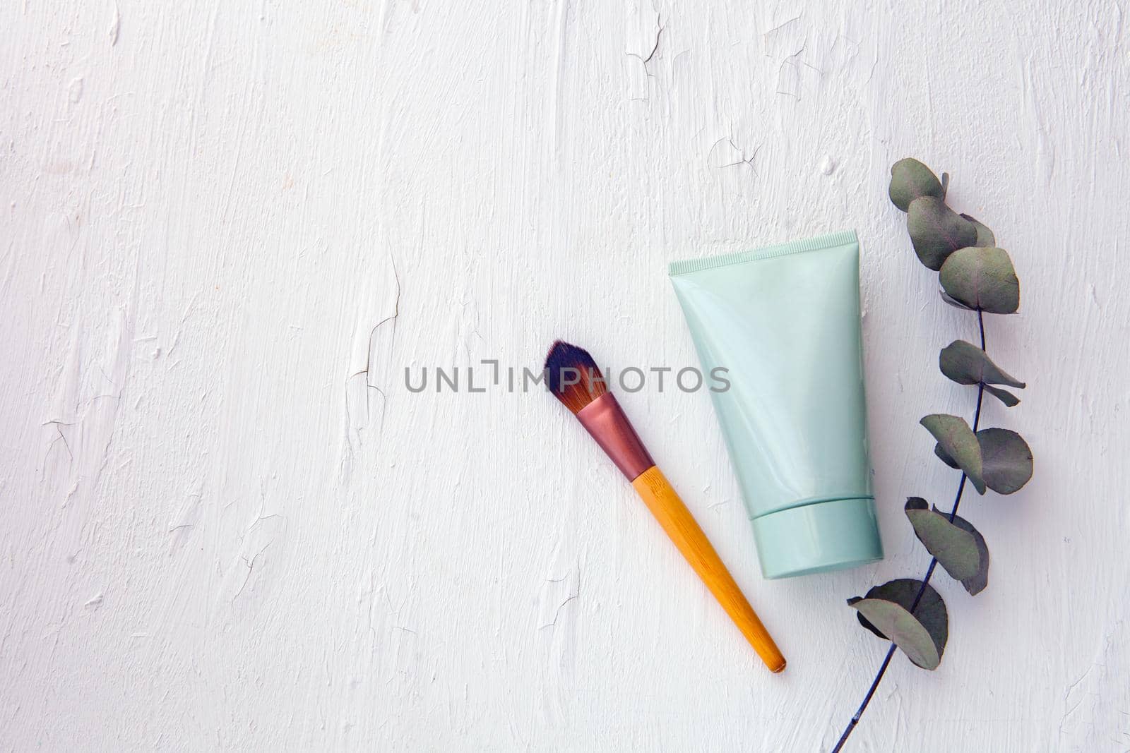 cosmetics tools for face hydration. Spa, beauty cosmetics and home face treatment concept with copy space. Creative top view flat lay composition with different beauty products and tools