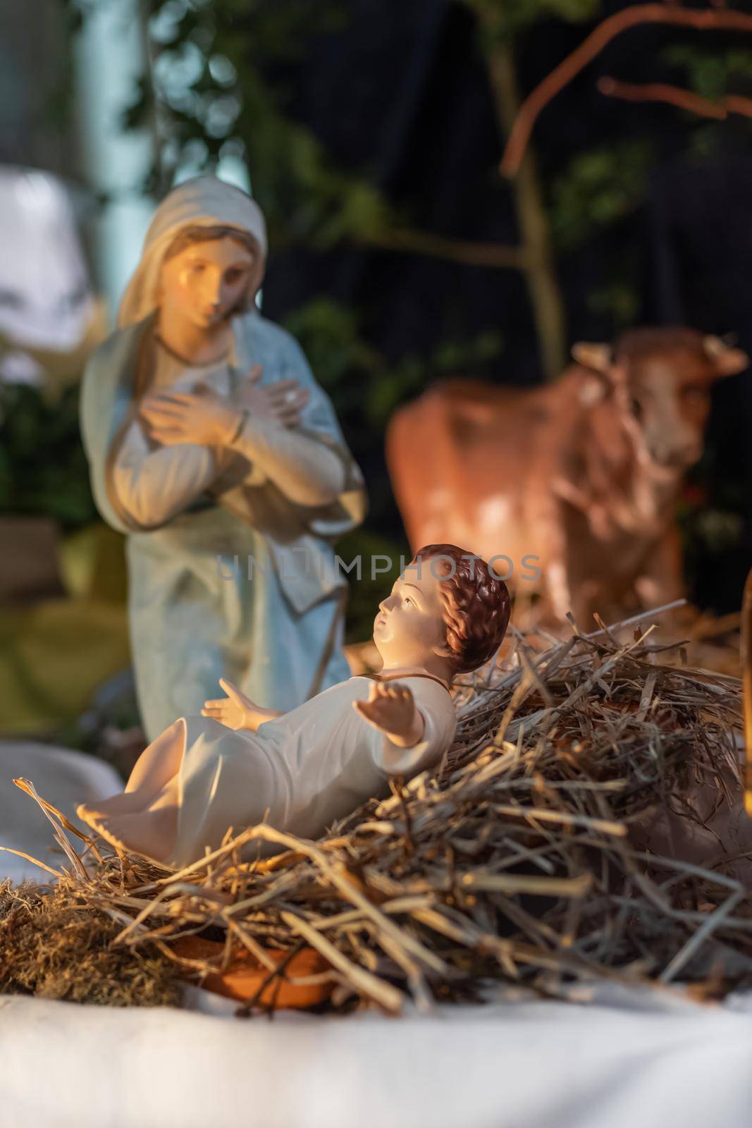 Christmas nativity scene with baby Jesus and Mary