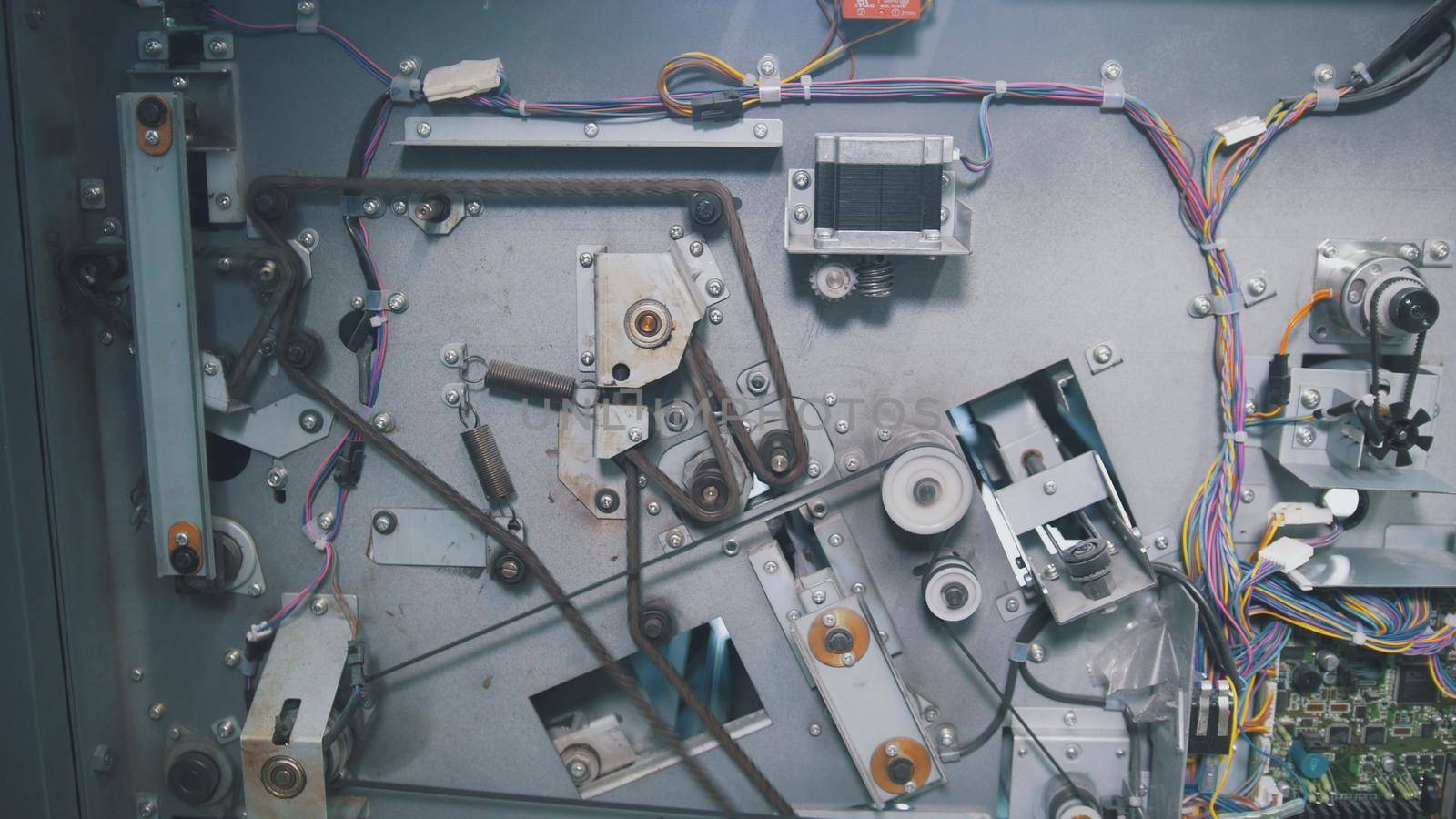 Some details of industrial equipment in the printing house, close up