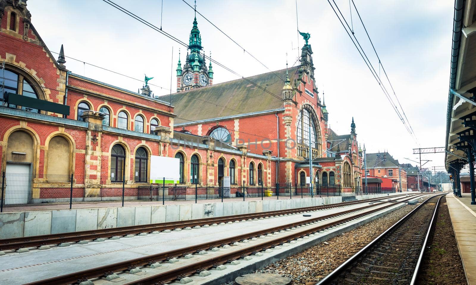 Historic railway station in Gdansk, Poland.