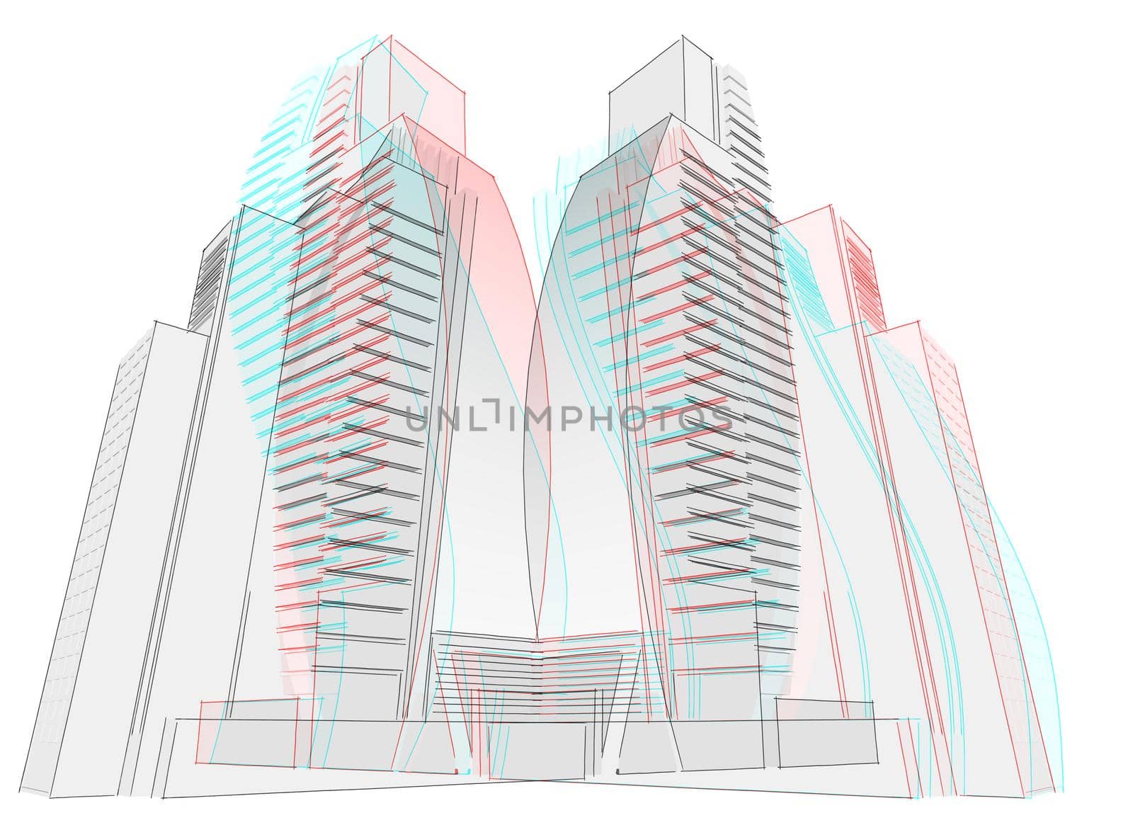 Abstract glitch architectural drawing sketch,Illustration