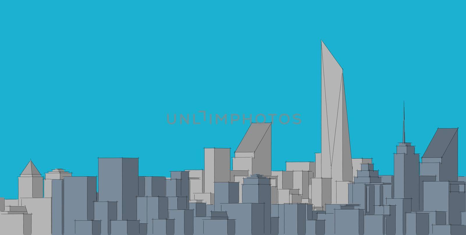 Abstract architectral drawing sketch,city, panorama, 3d illustration