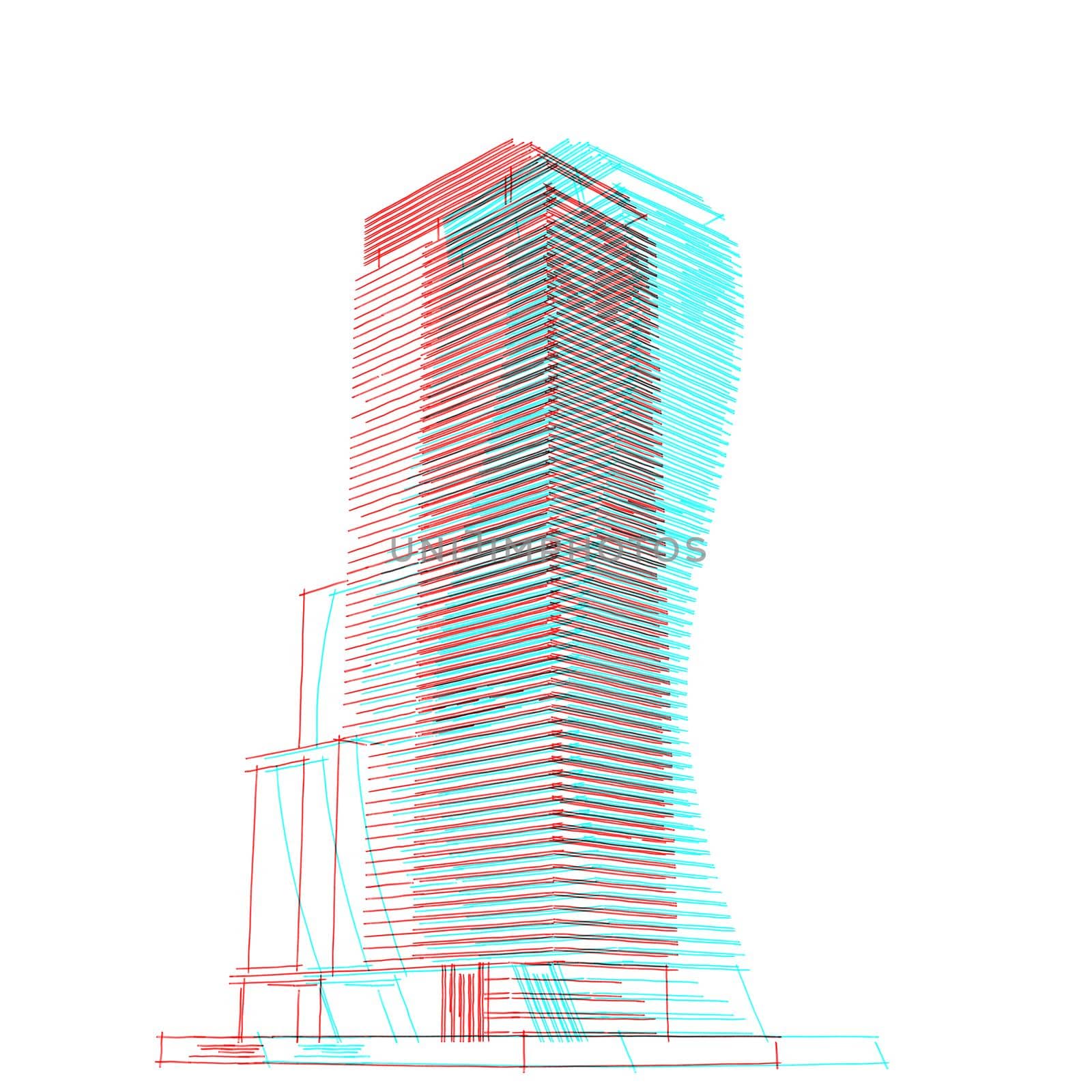 Abstract glitch architectural drawing sketch,Illustration