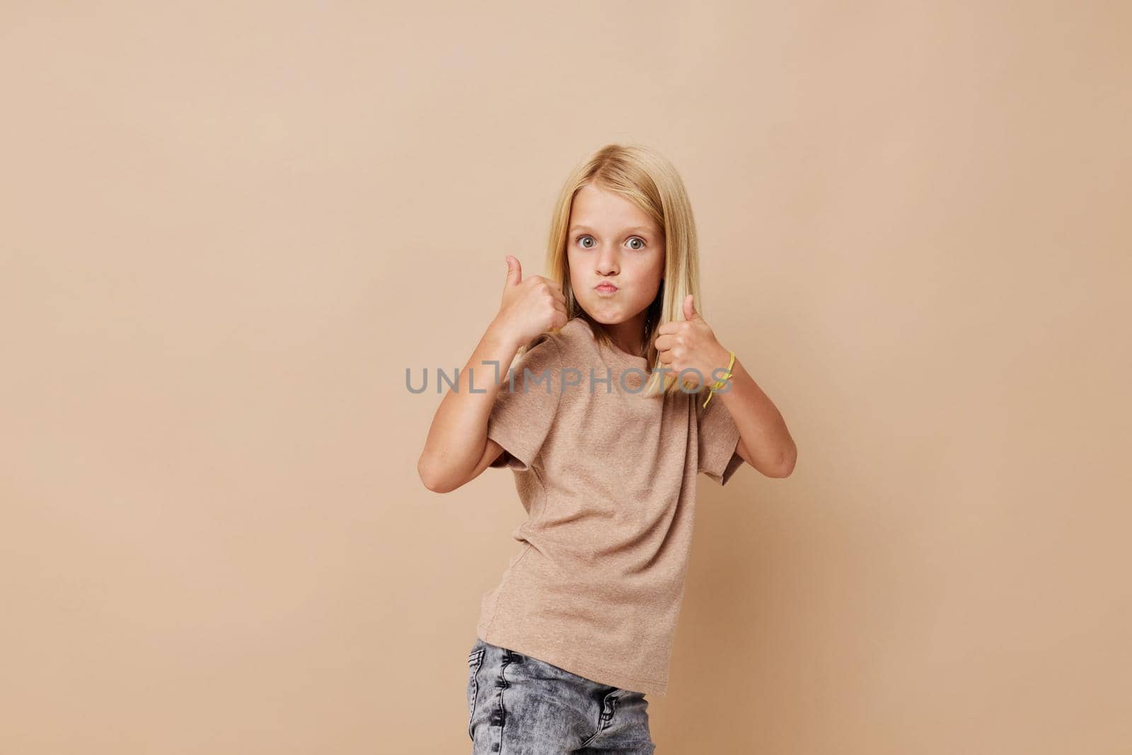 happy child with blond hair isolated background. High quality photo