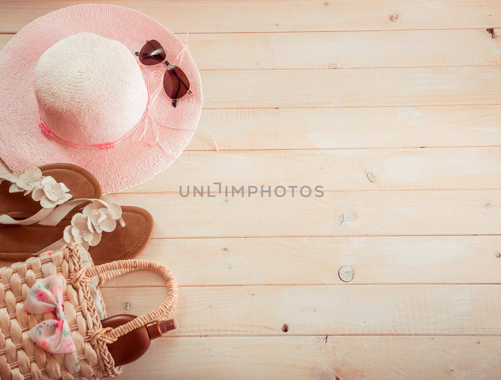 beach accessories on a wooden background by tan4ikk1