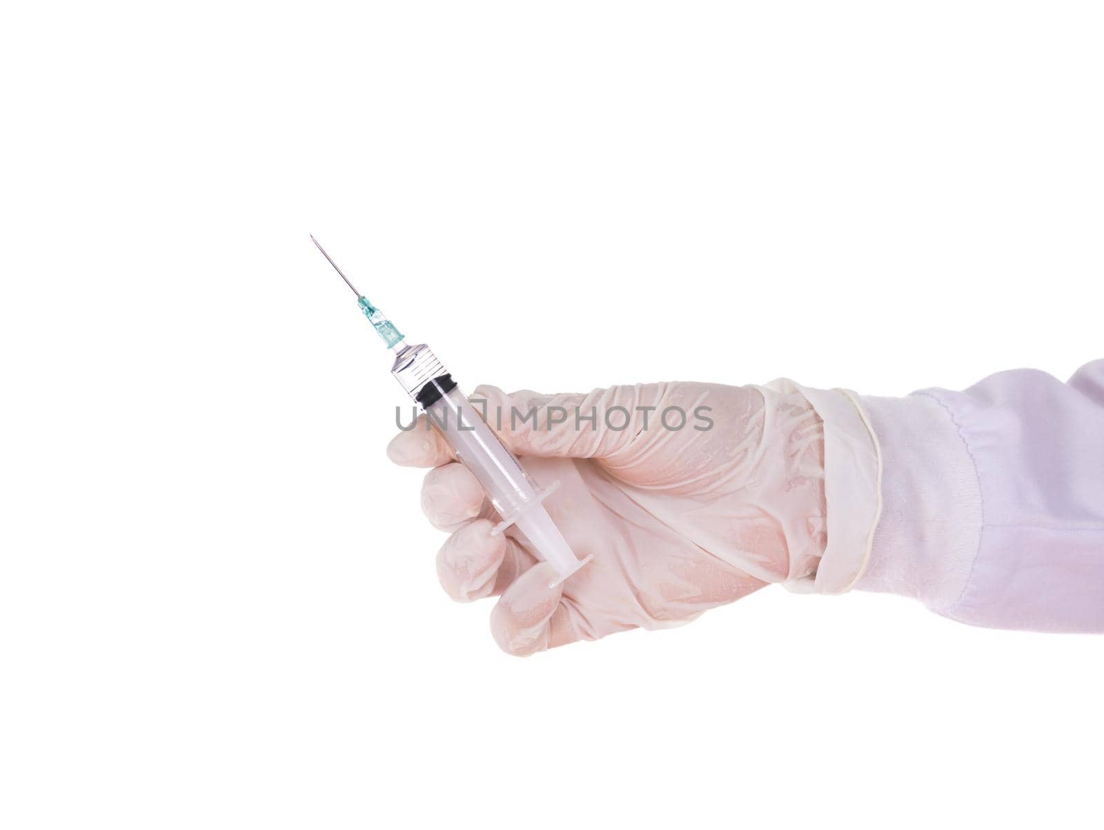 hand of doctor holding syringe isolated on white background