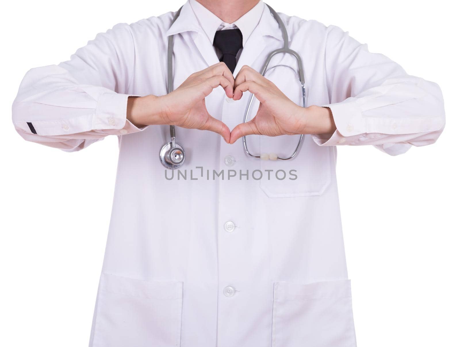 ckise-up of doctor doing a heart with his hands