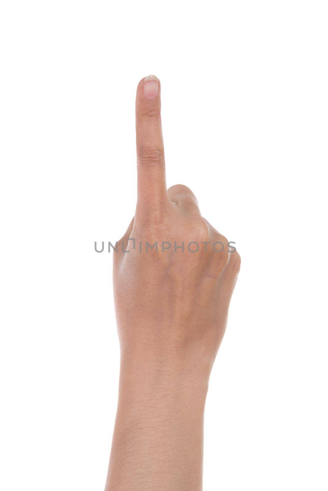 hands show the number one isolated on white background