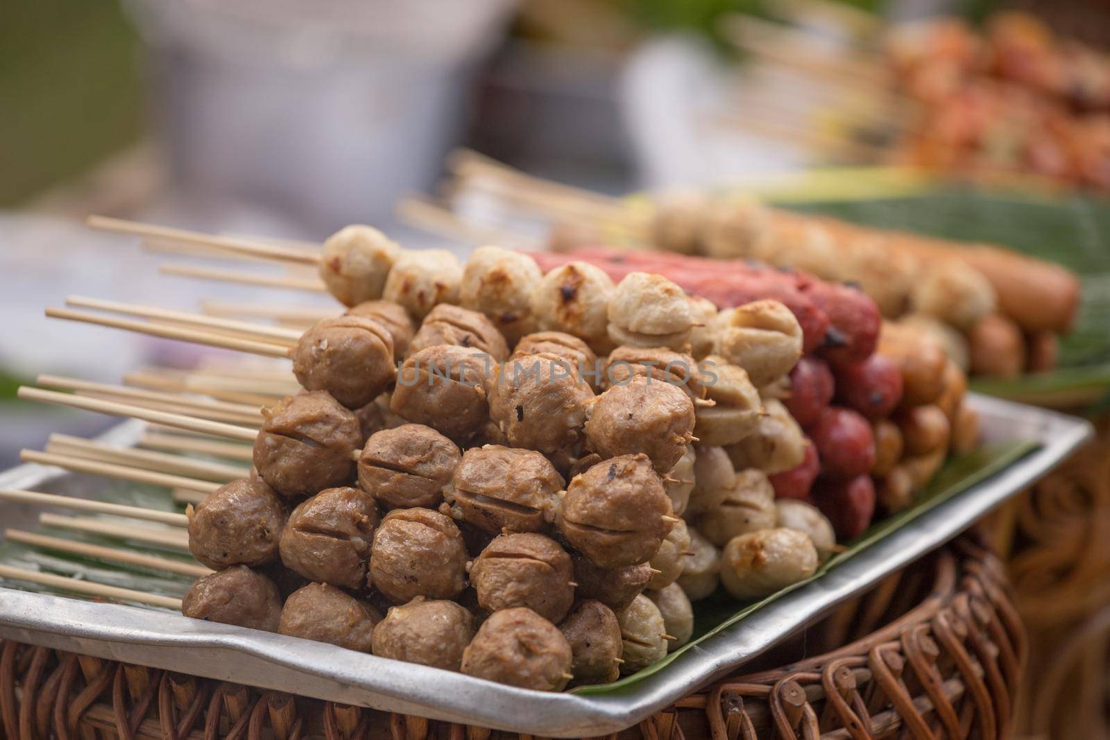 The grilled sausage and meat ball in Thai style  by geargodz
