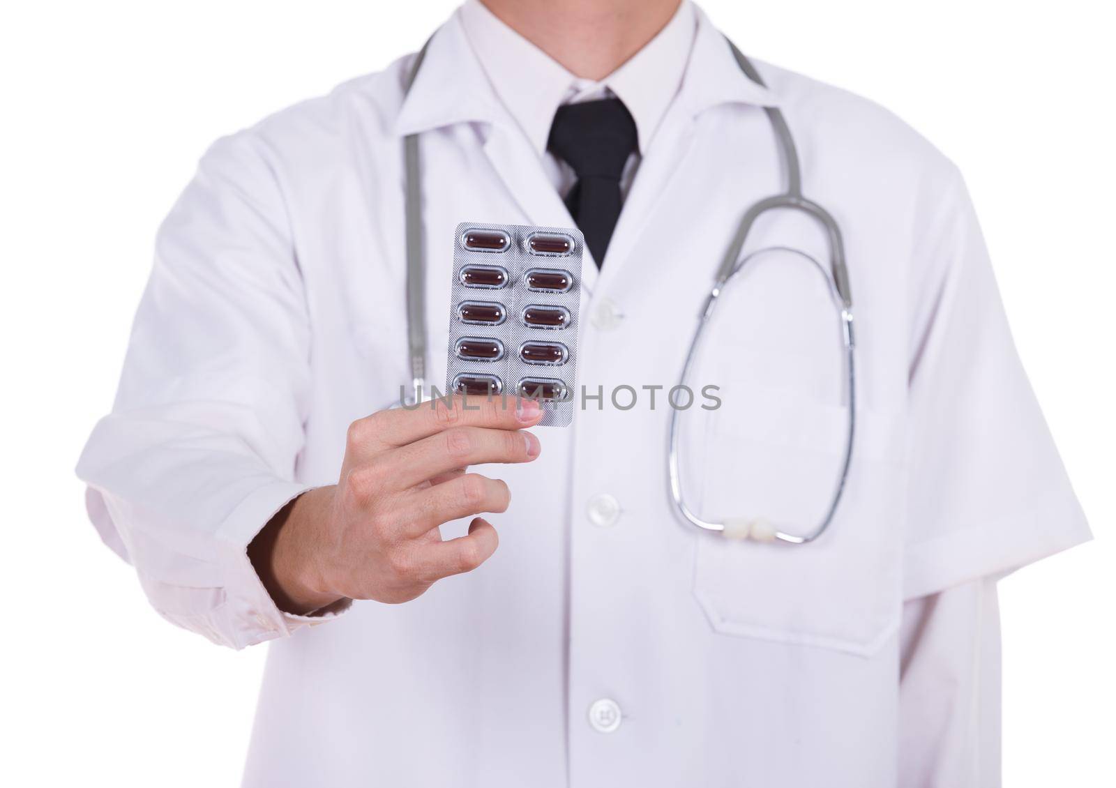 doctor with pills isolated on white background