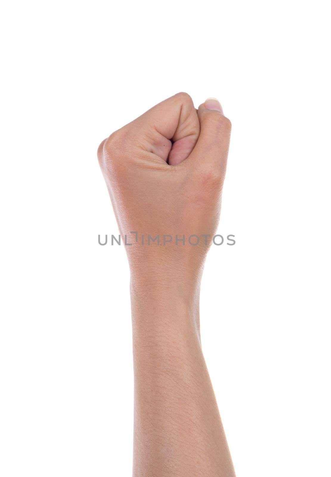 hand is showing zero fingers isolated on white background