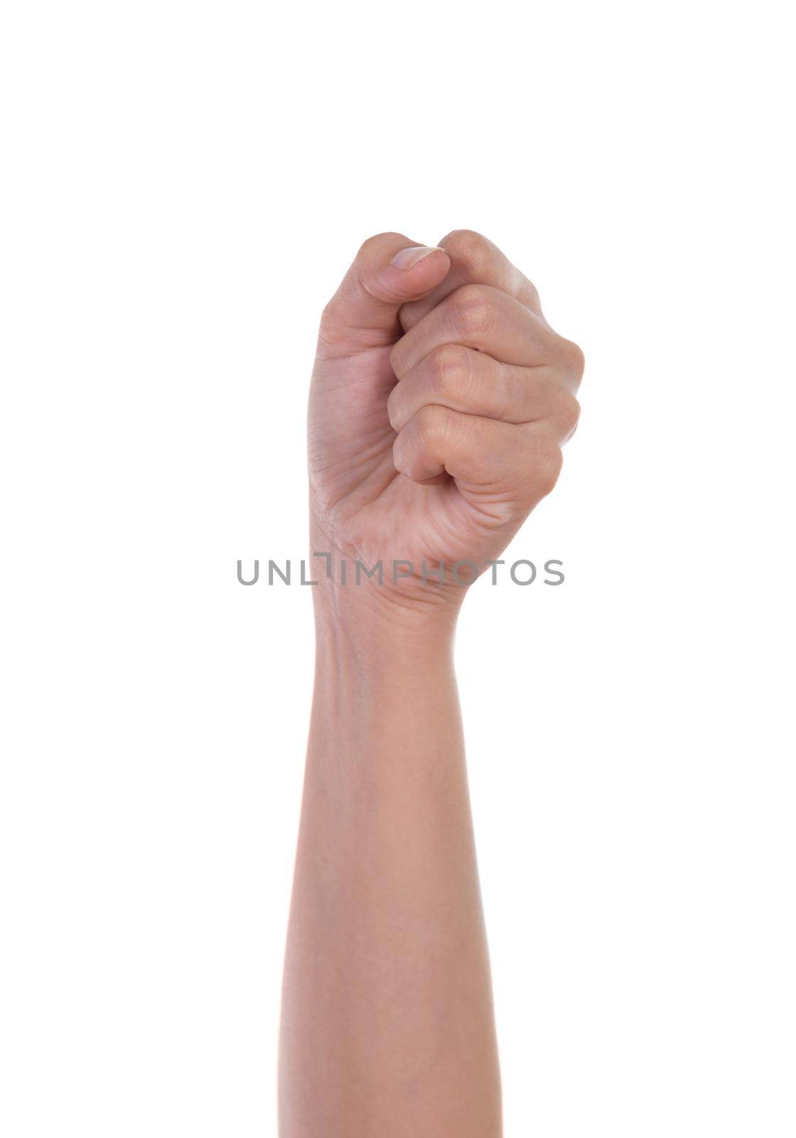 hand is showing zero fingers isolated on white background